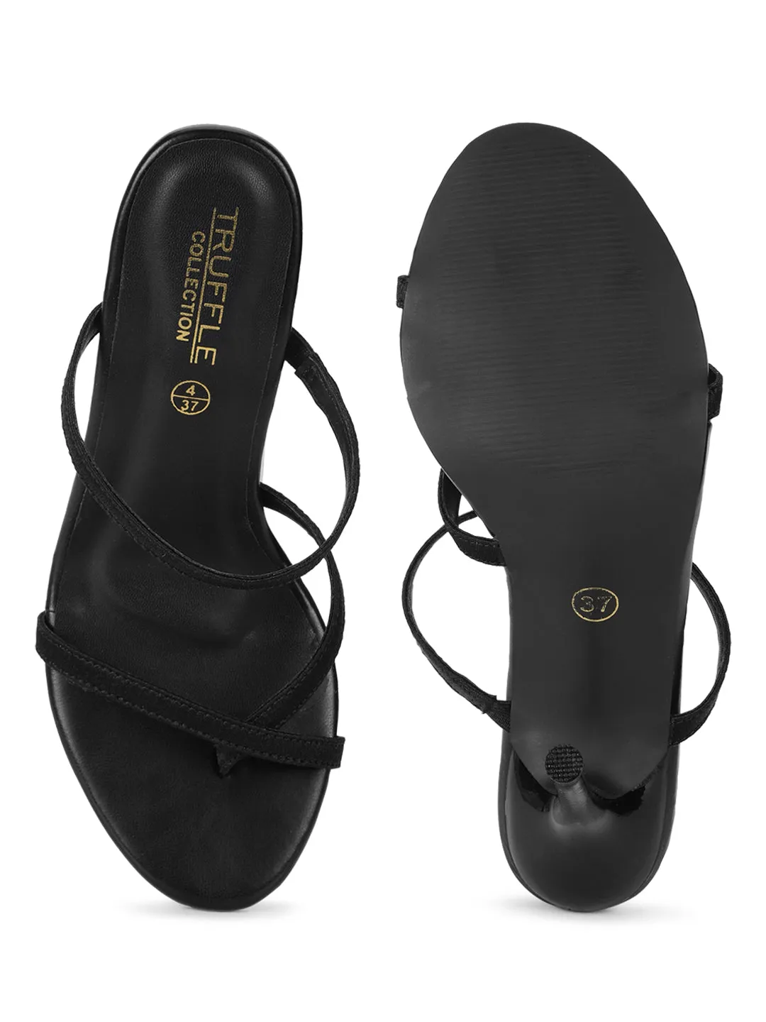 Black PU Crossover Thumb Strappy Stiletto Mules (TC-SLC-B-78-BLK)