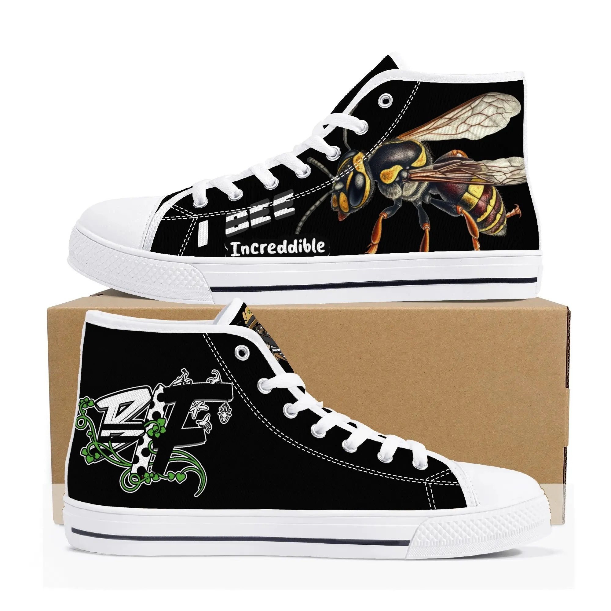 Blk Insct Famili Mens High Top Canvas Shoes - Customized Tongue