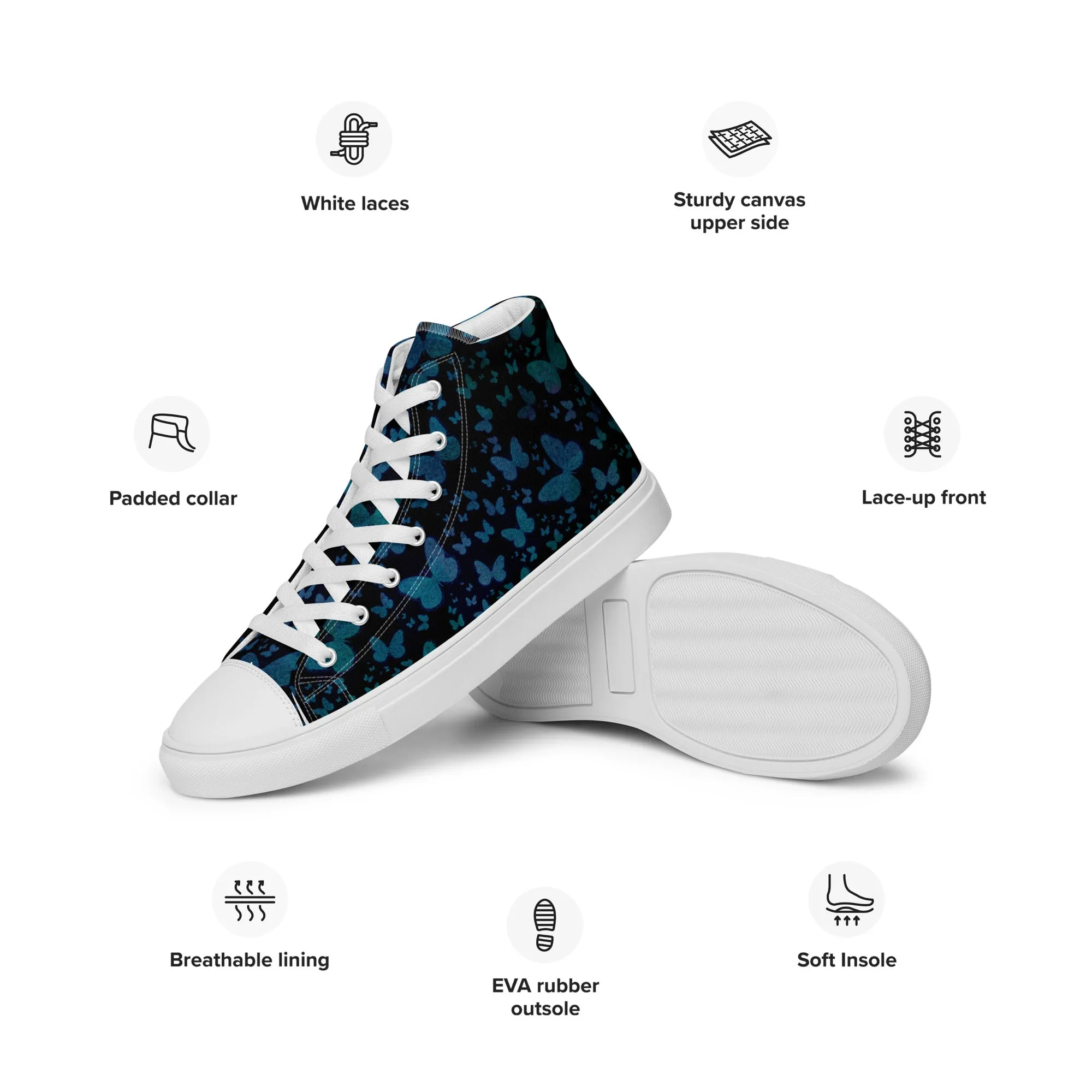 Blue Butterflies Women’s high top canvas shoes
