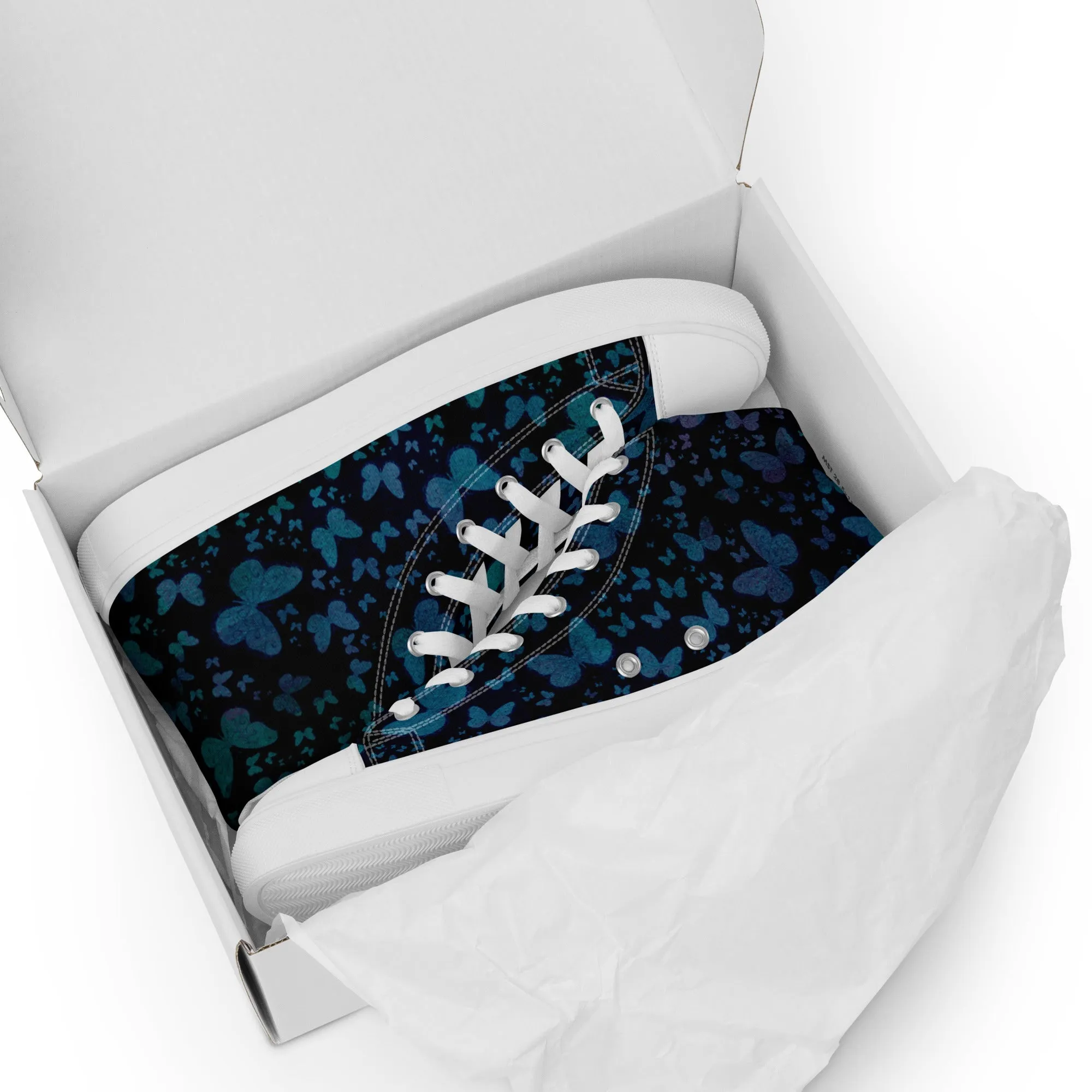 Blue Butterflies Women’s high top canvas shoes