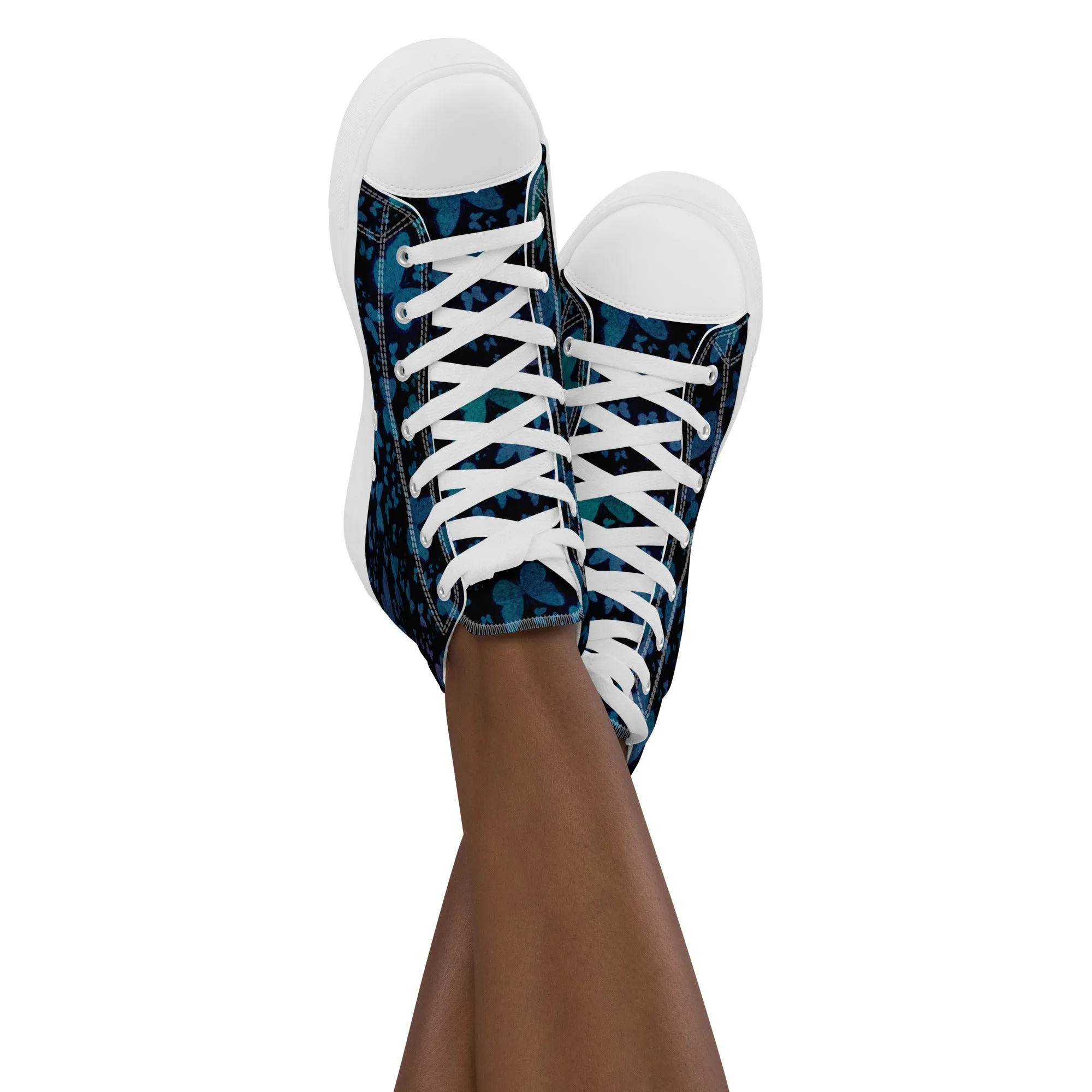 Blue Butterflies Women’s high top canvas shoes
