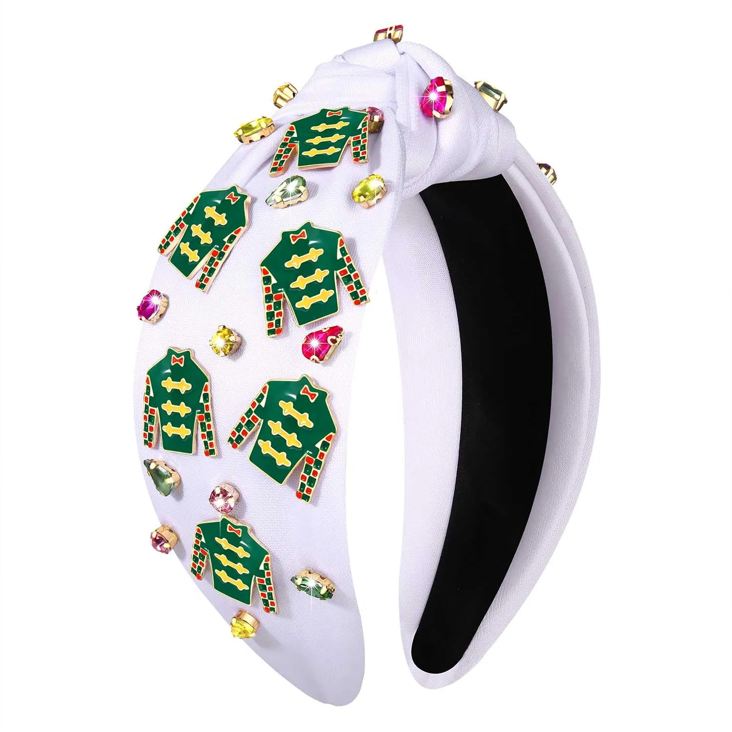 boderier Derby Headbands for Women Riding Suit Headband Jewele Crystal Embellished Knotted Headband Race Day Headband Horse Racing Fan Headwear Accessories (Green Riding Suit)
