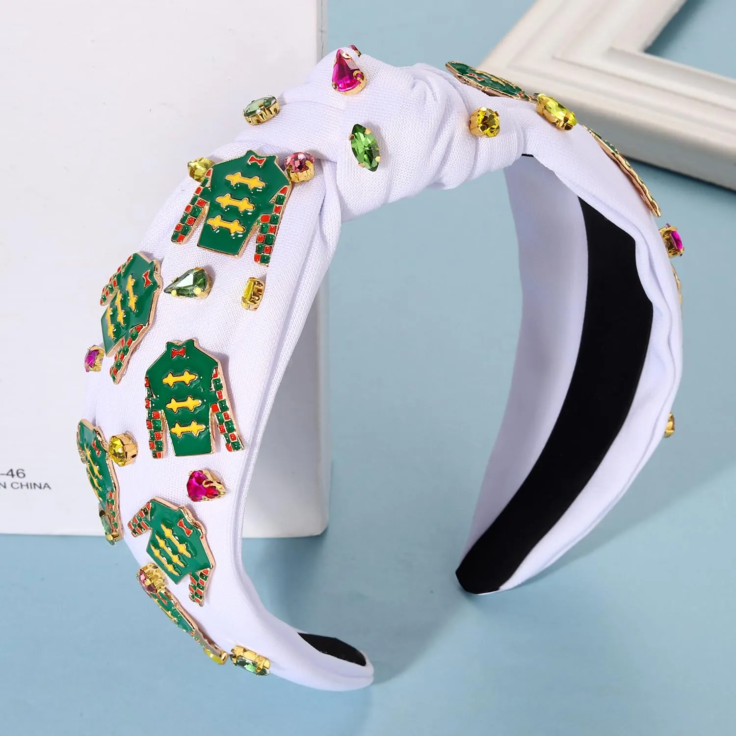 boderier Derby Headbands for Women Riding Suit Headband Jewele Crystal Embellished Knotted Headband Race Day Headband Horse Racing Fan Headwear Accessories (Green Riding Suit)