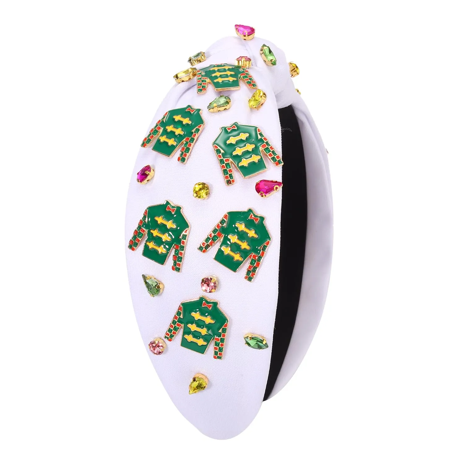 boderier Derby Headbands for Women Riding Suit Headband Jewele Crystal Embellished Knotted Headband Race Day Headband Horse Racing Fan Headwear Accessories (Green Riding Suit)