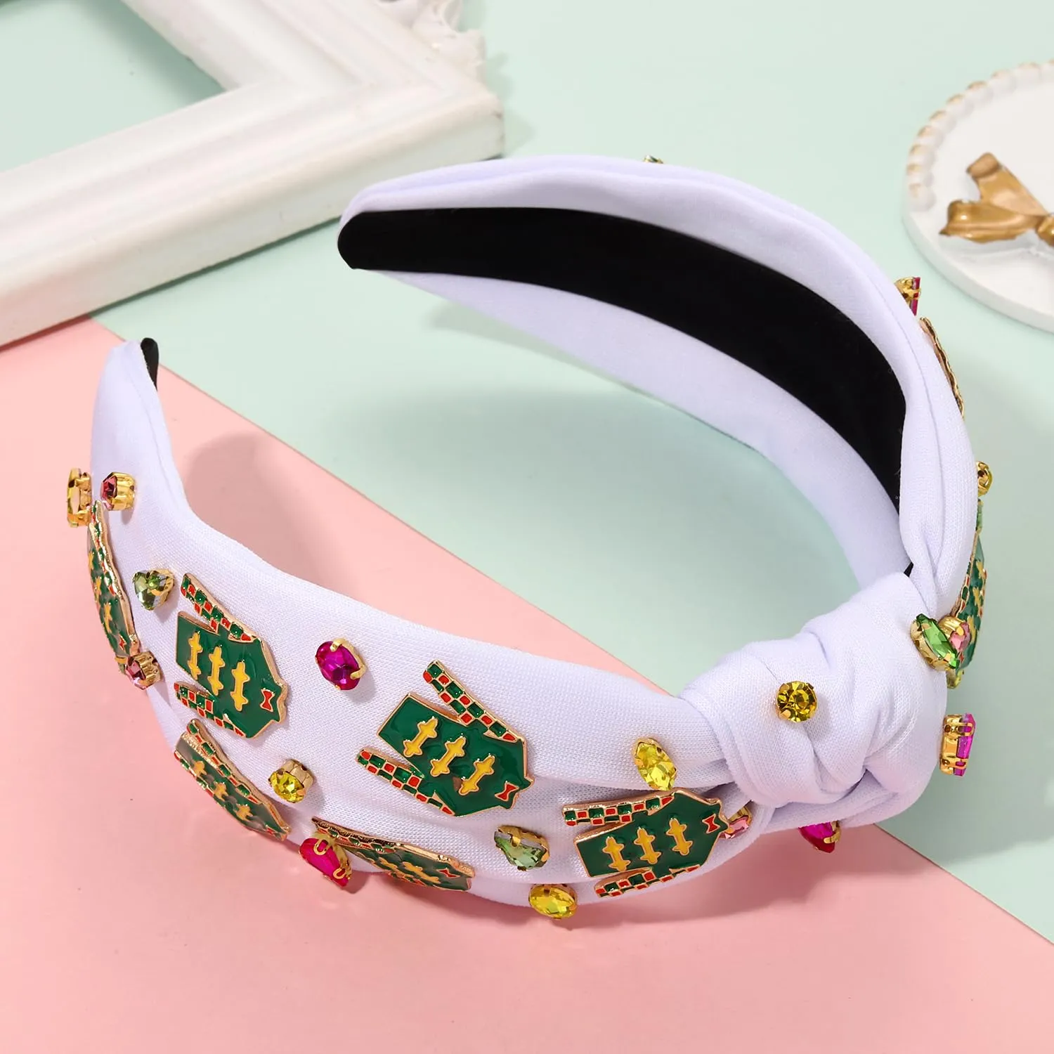 boderier Derby Headbands for Women Riding Suit Headband Jewele Crystal Embellished Knotted Headband Race Day Headband Horse Racing Fan Headwear Accessories (Green Riding Suit)