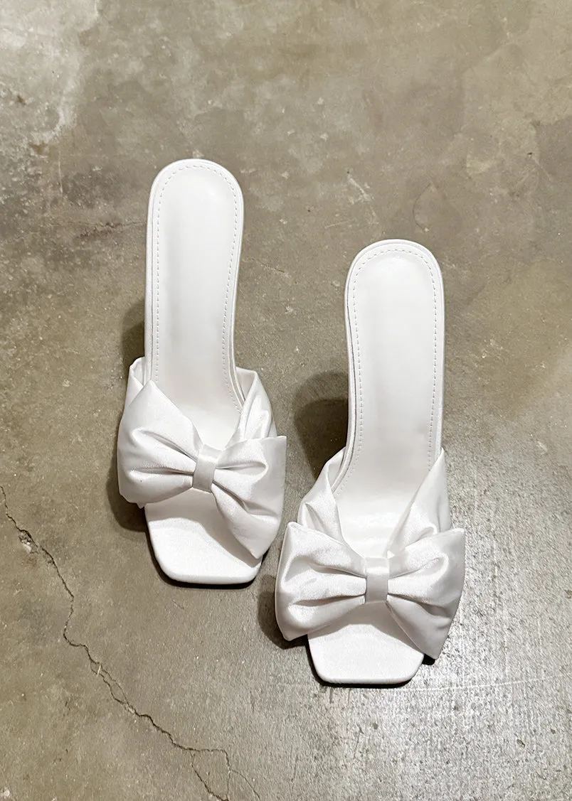 Cayla Bow Satin High Heels in White