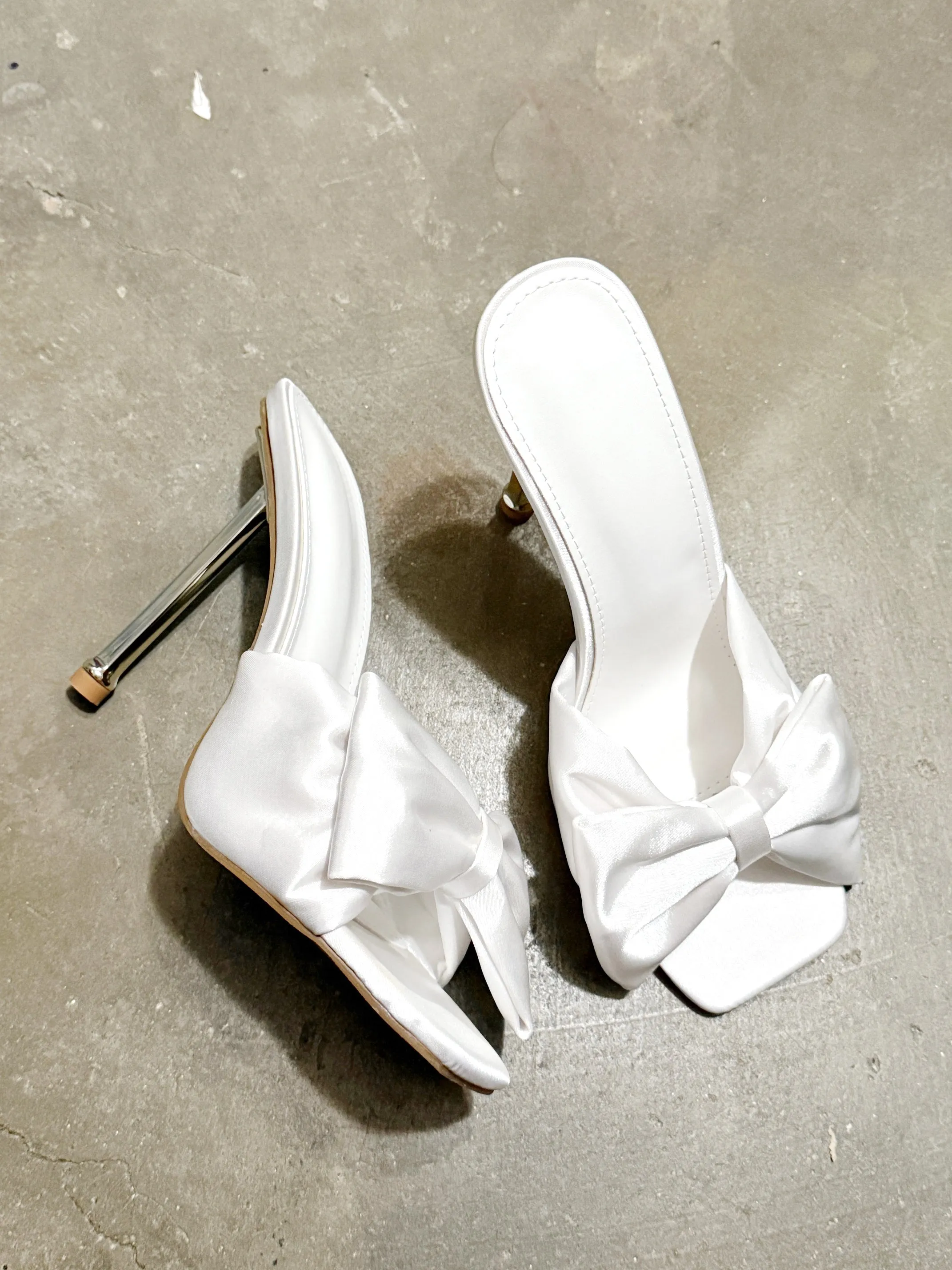 Cayla Bow Satin High Heels in White