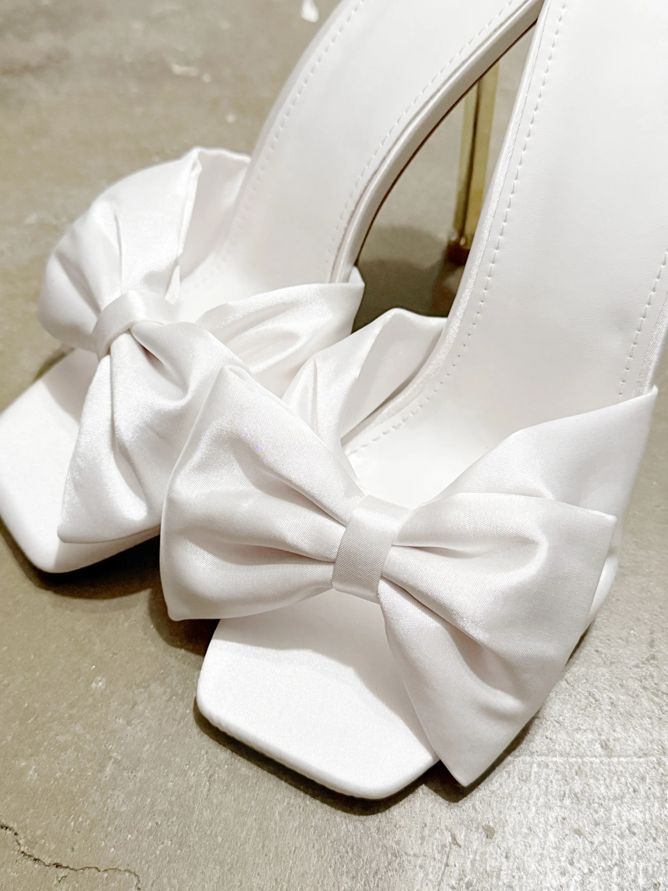 Cayla Bow Satin High Heels in White