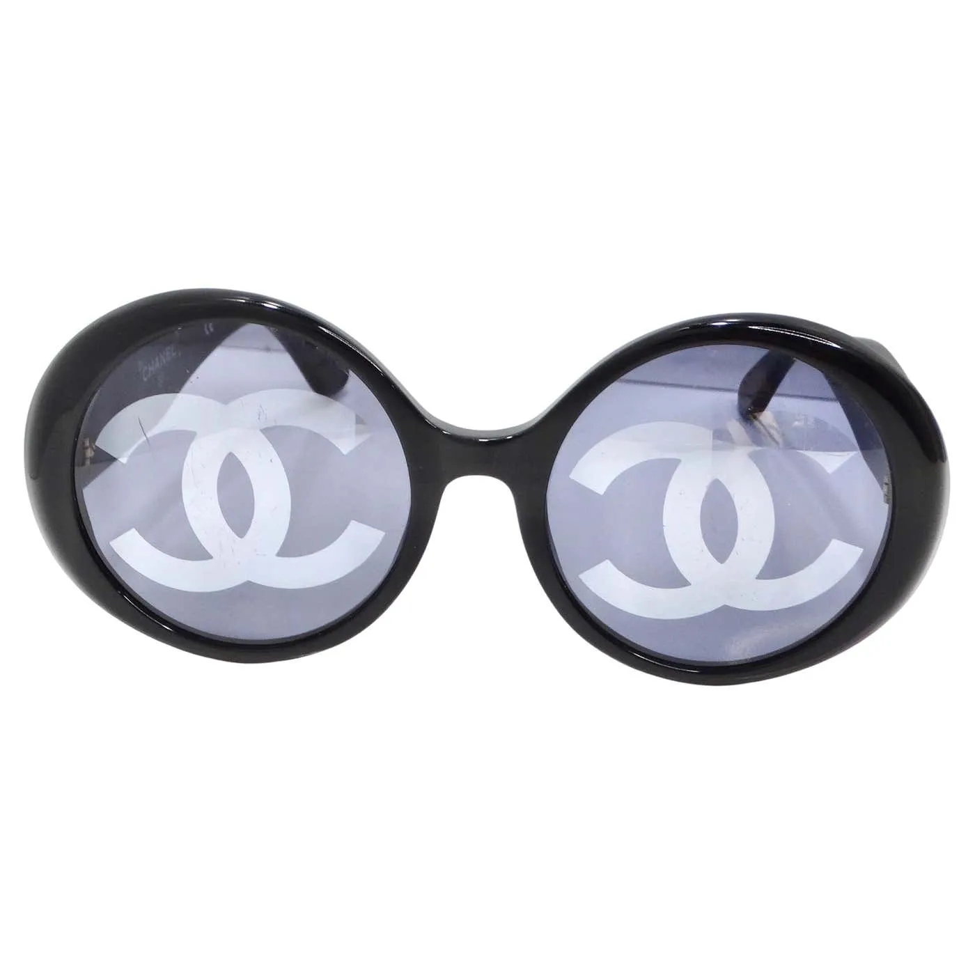 Chanel 1993 Black CC Logo Round Lens Sunglasses