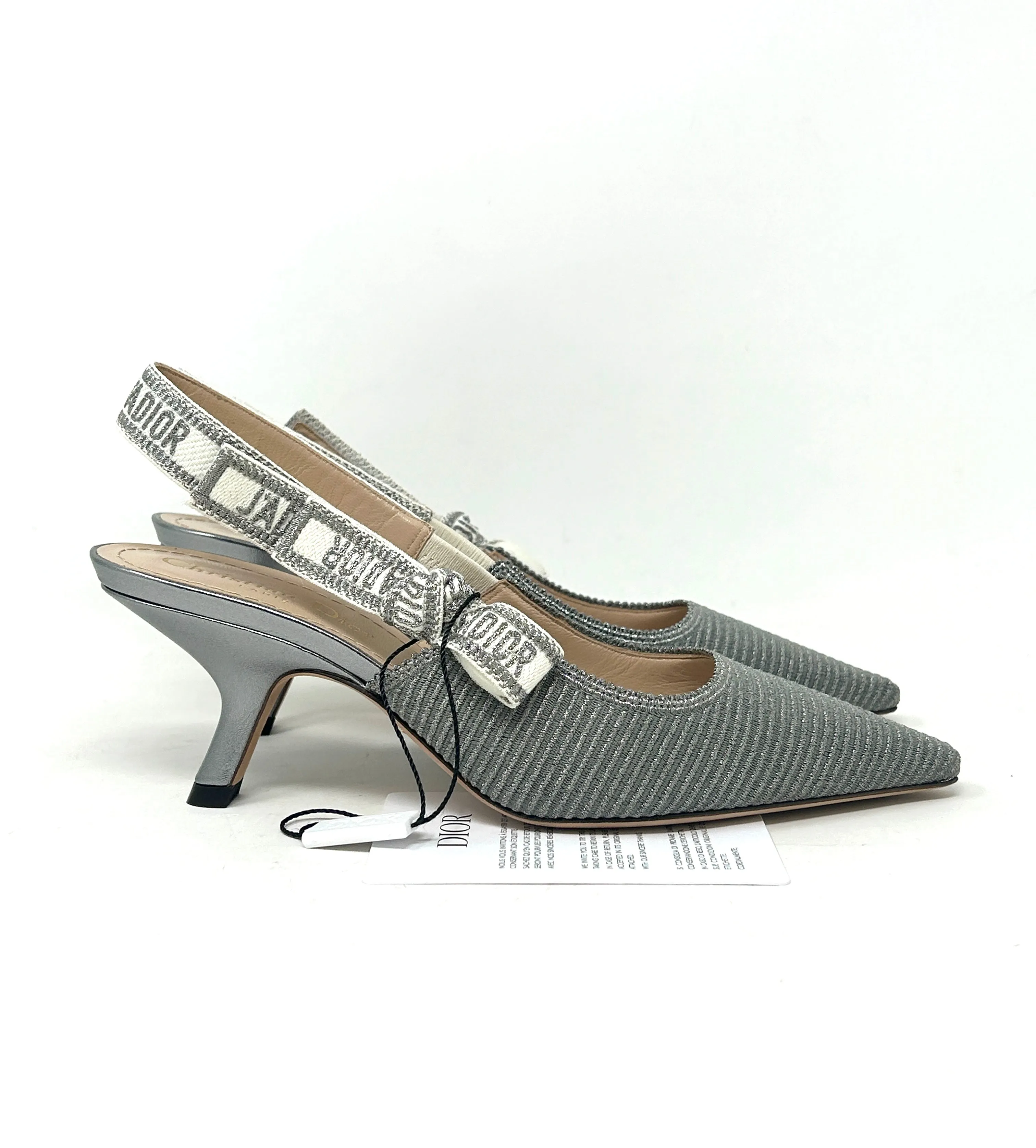 Christian Dior J'Adior Silver Embroidered Sling Back Pump Heels 36 UK 3
