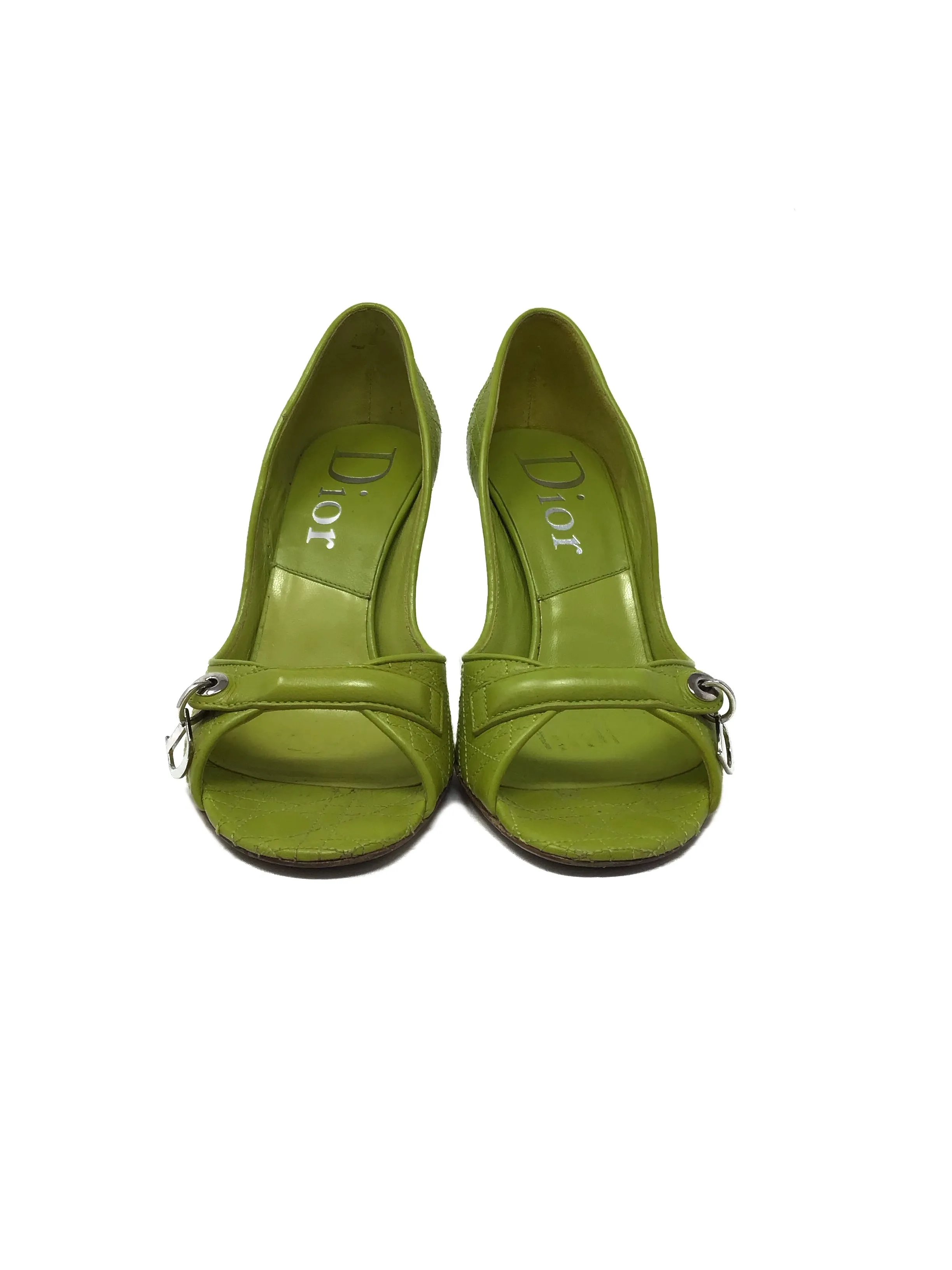 Christian Dior Size 37 WB! Cannage Stitching Leather Charm Heel