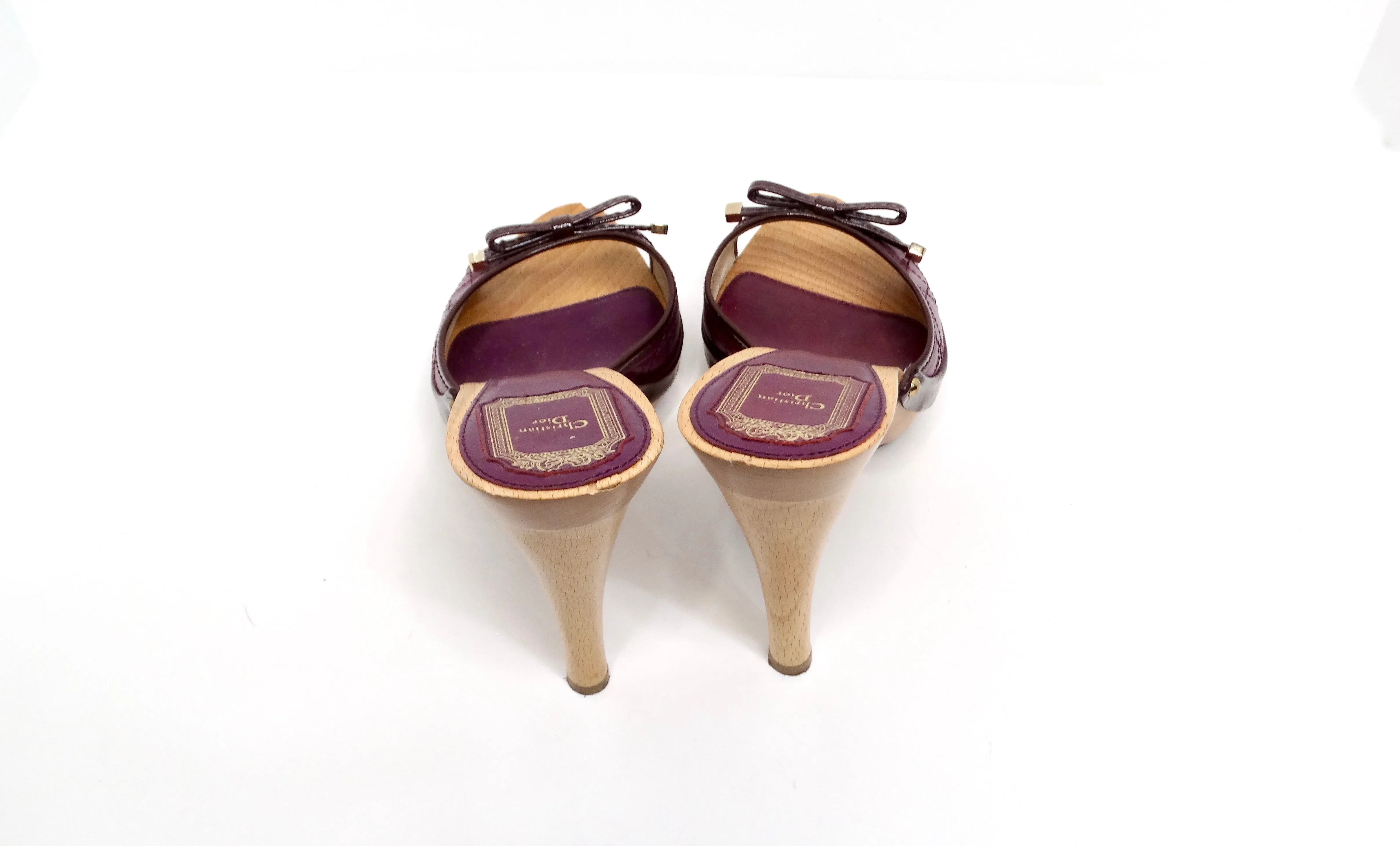 Christian Dior Y2K Purple Leather & Wooden Heeled Sandals