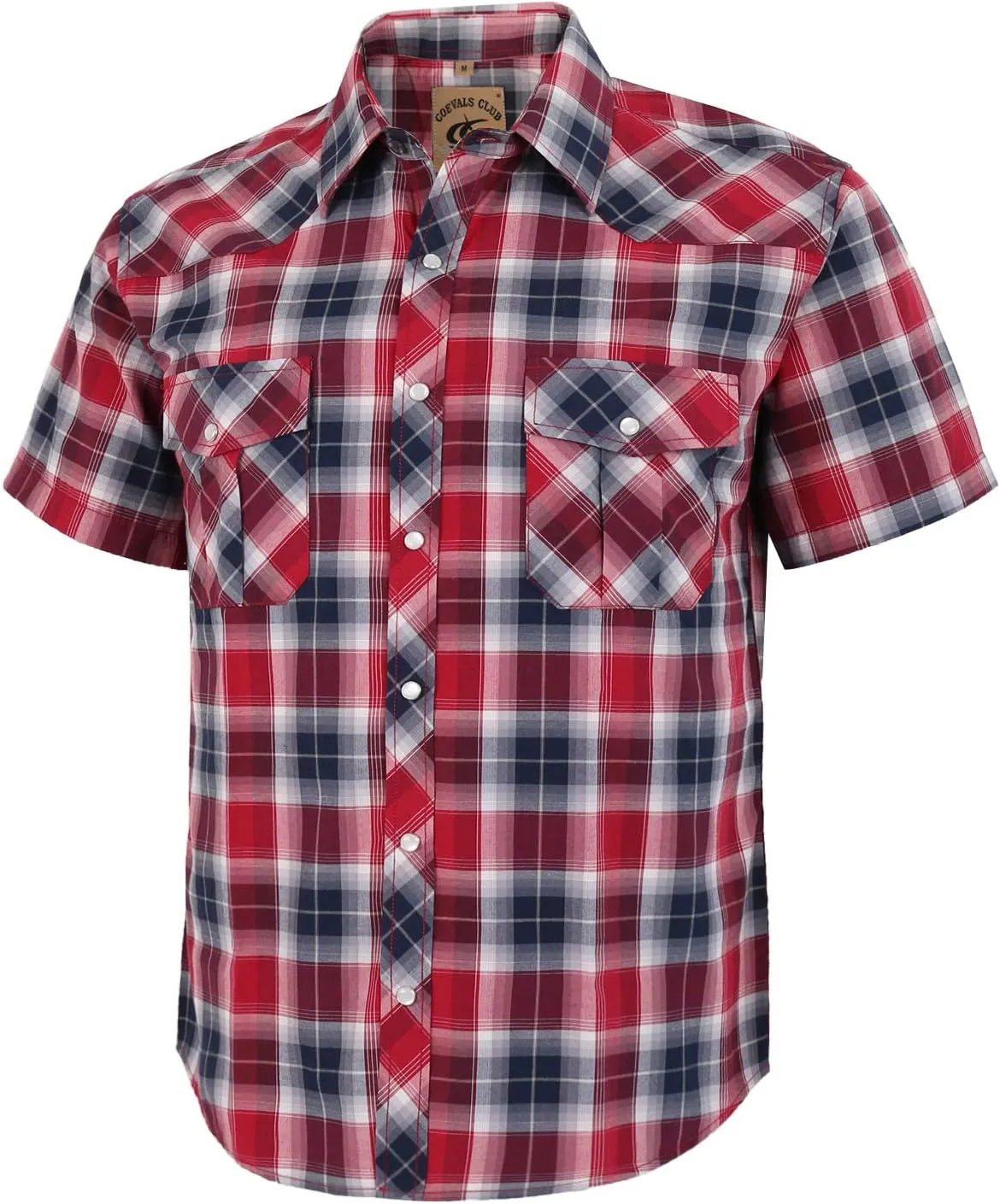 COEVALS CLUB Men's Western Plaid Pearl Snap Buttons Two Pocket Casual Short Sleeve Shirts