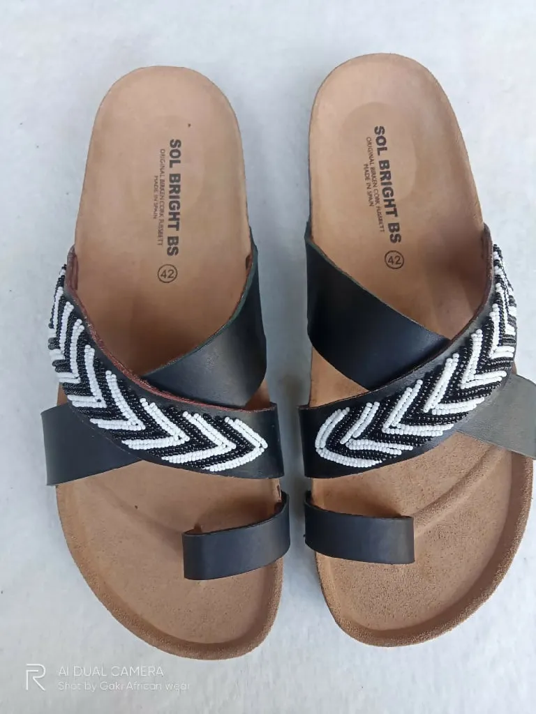 Cork Sole Sandals- Black & White