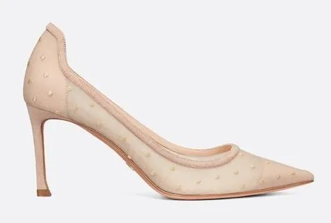 D-Moi Pump in Embroidered Dotted Swiss Tulle, Nude