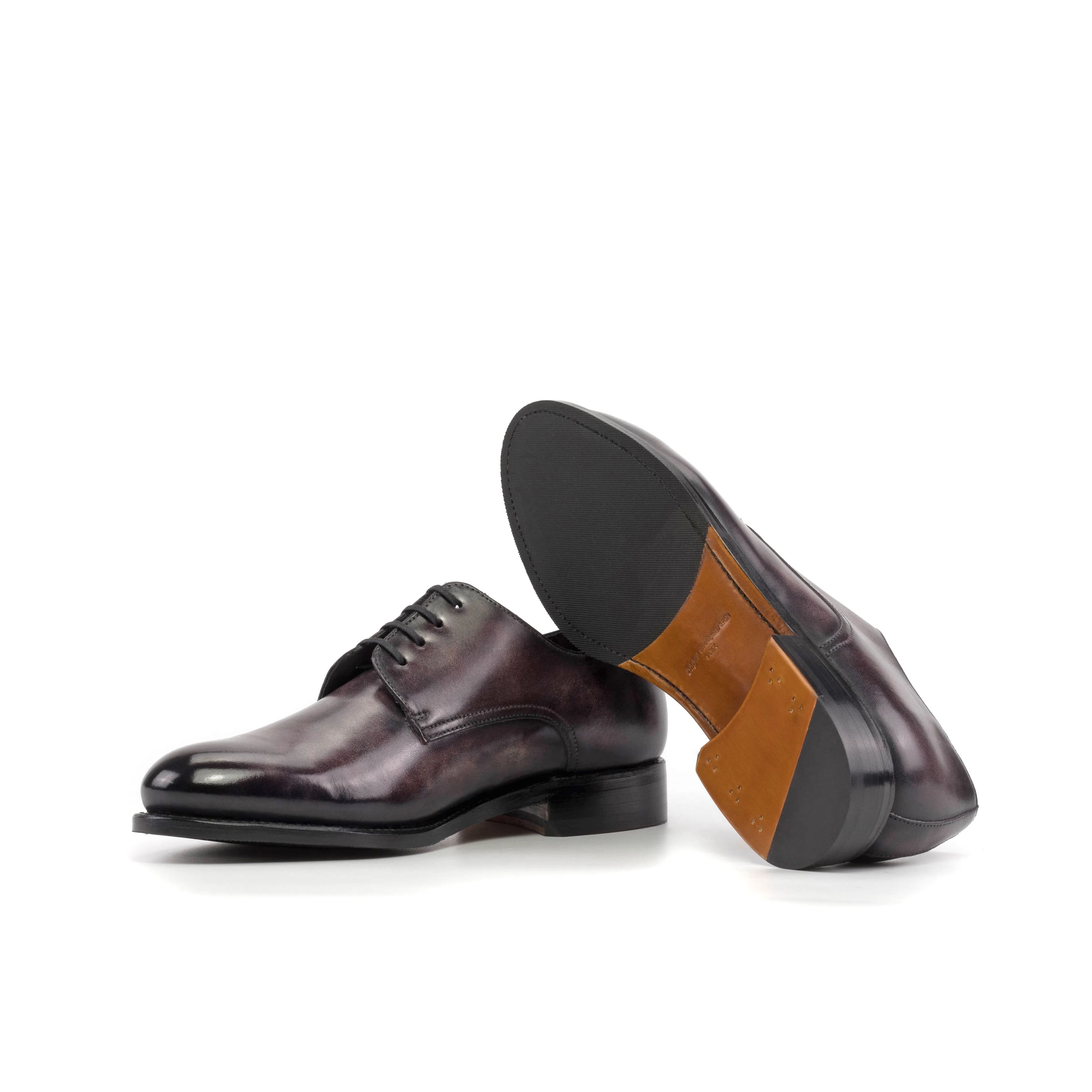 DapperFam Vero in Aubergine Men's Hand-Painted Patina Derby