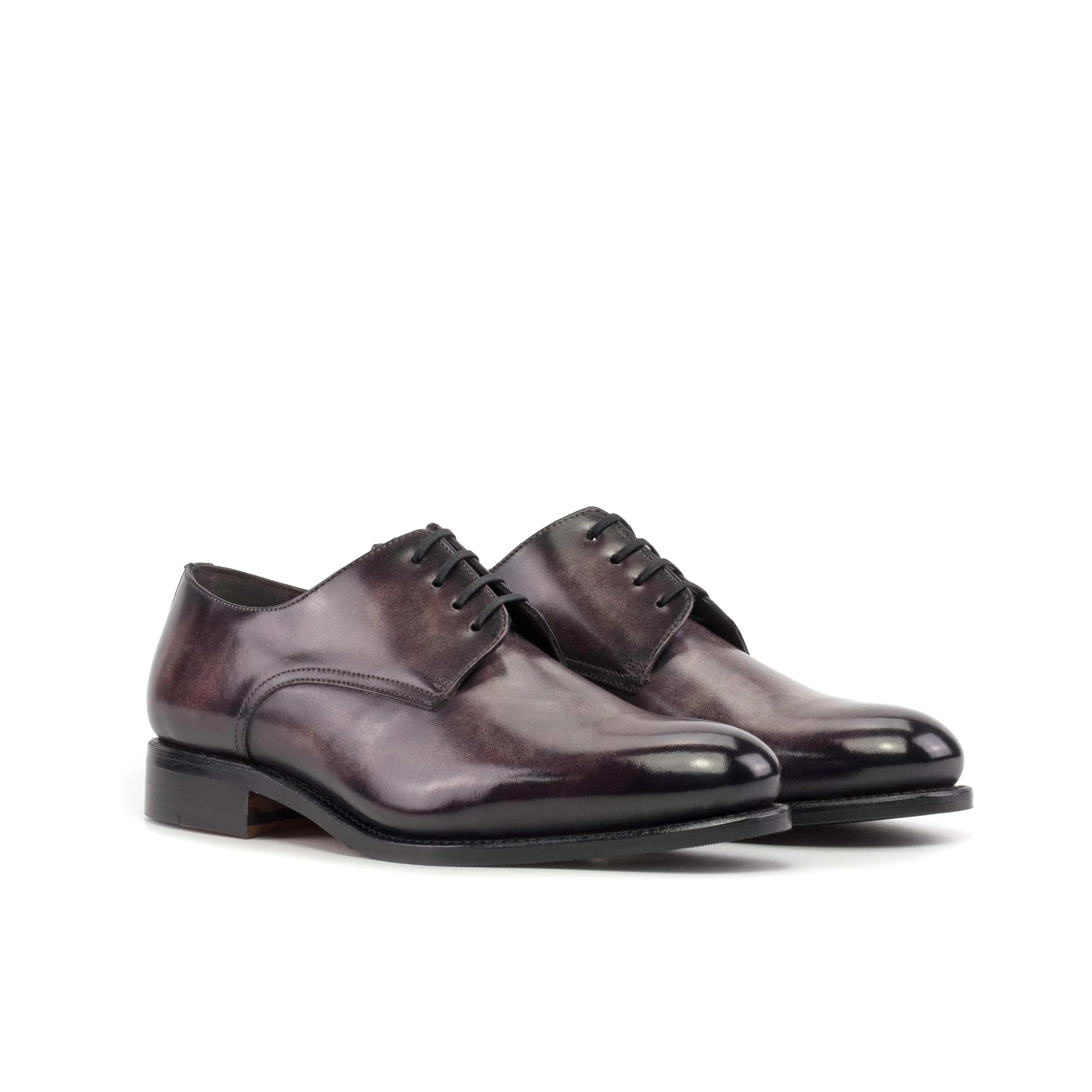 DapperFam Vero in Aubergine Men's Hand-Painted Patina Derby