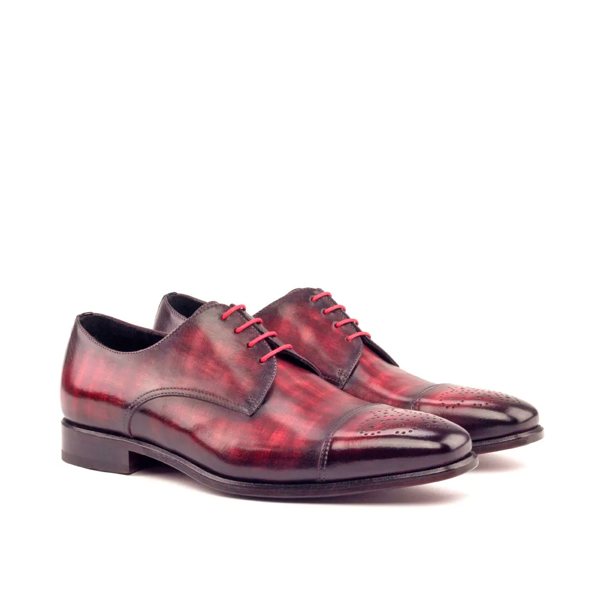 DapperFam Vero in Black / Burgundy Men's Italian Patent Leather & Hand-Painted Patina Derby