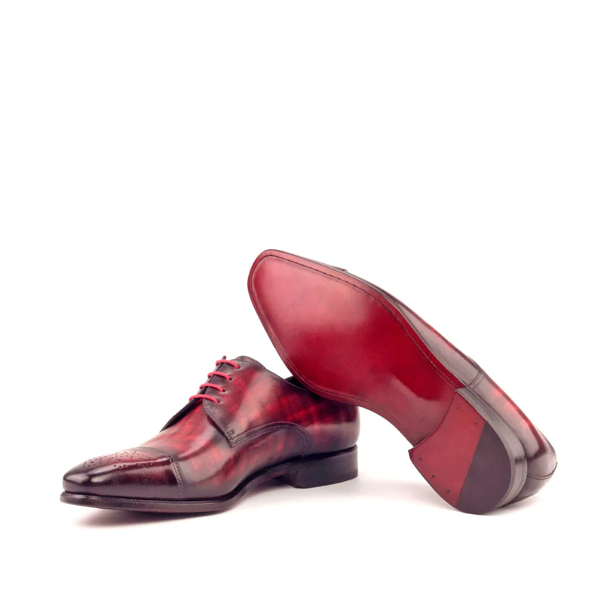DapperFam Vero in Black / Burgundy Men's Italian Patent Leather & Hand-Painted Patina Derby