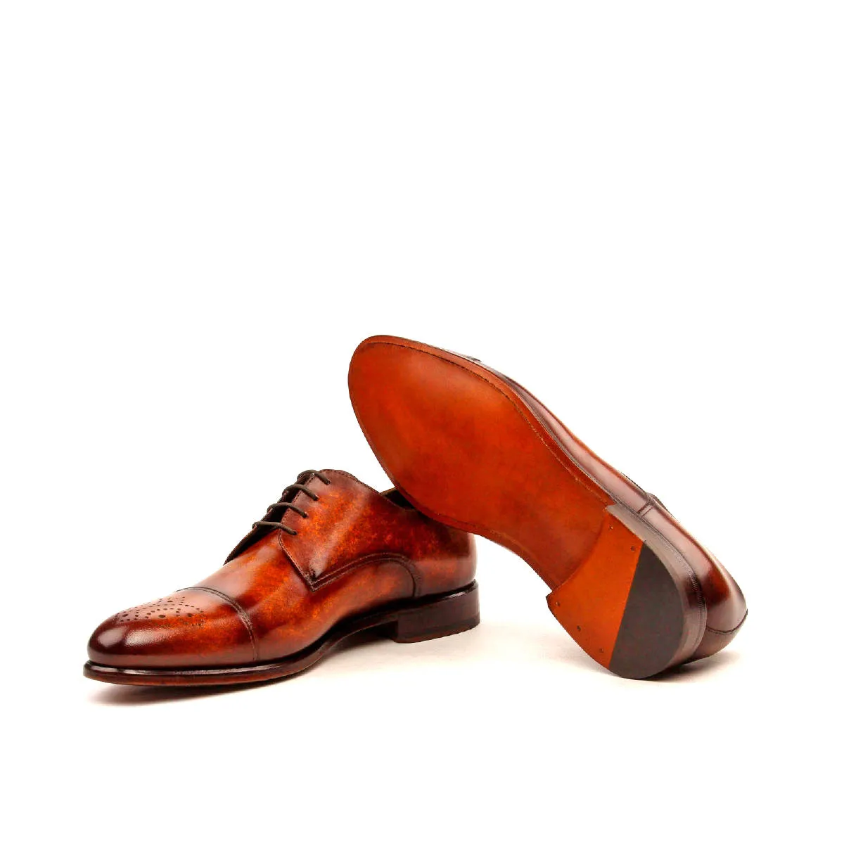 DapperFam Vero in Cognac Men's Hand-Painted Patina Derby