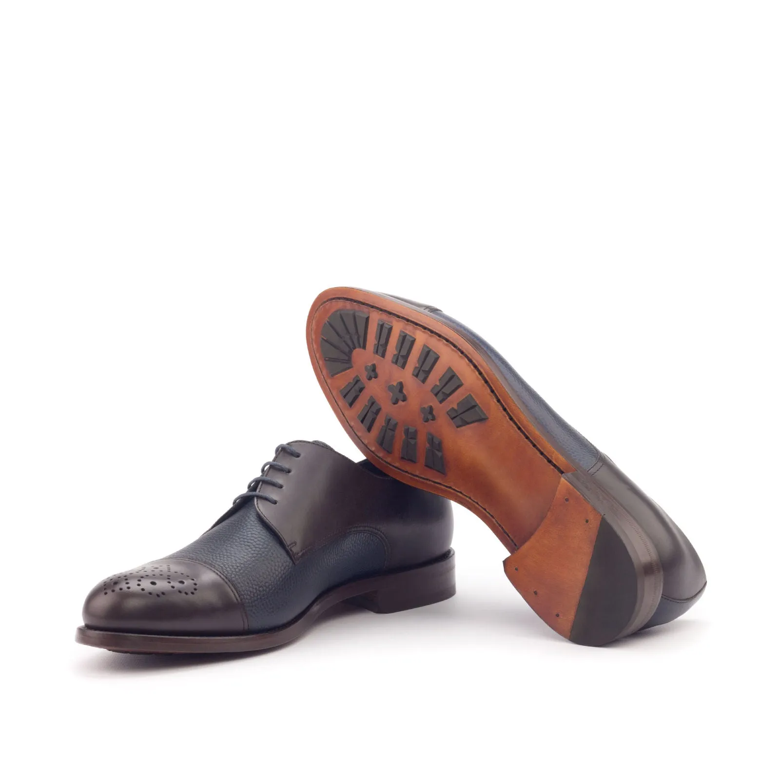 DapperFam Vero in Dark Brown / Navy Men's Italian Leather & Italian Pebble Grain Leather Derby