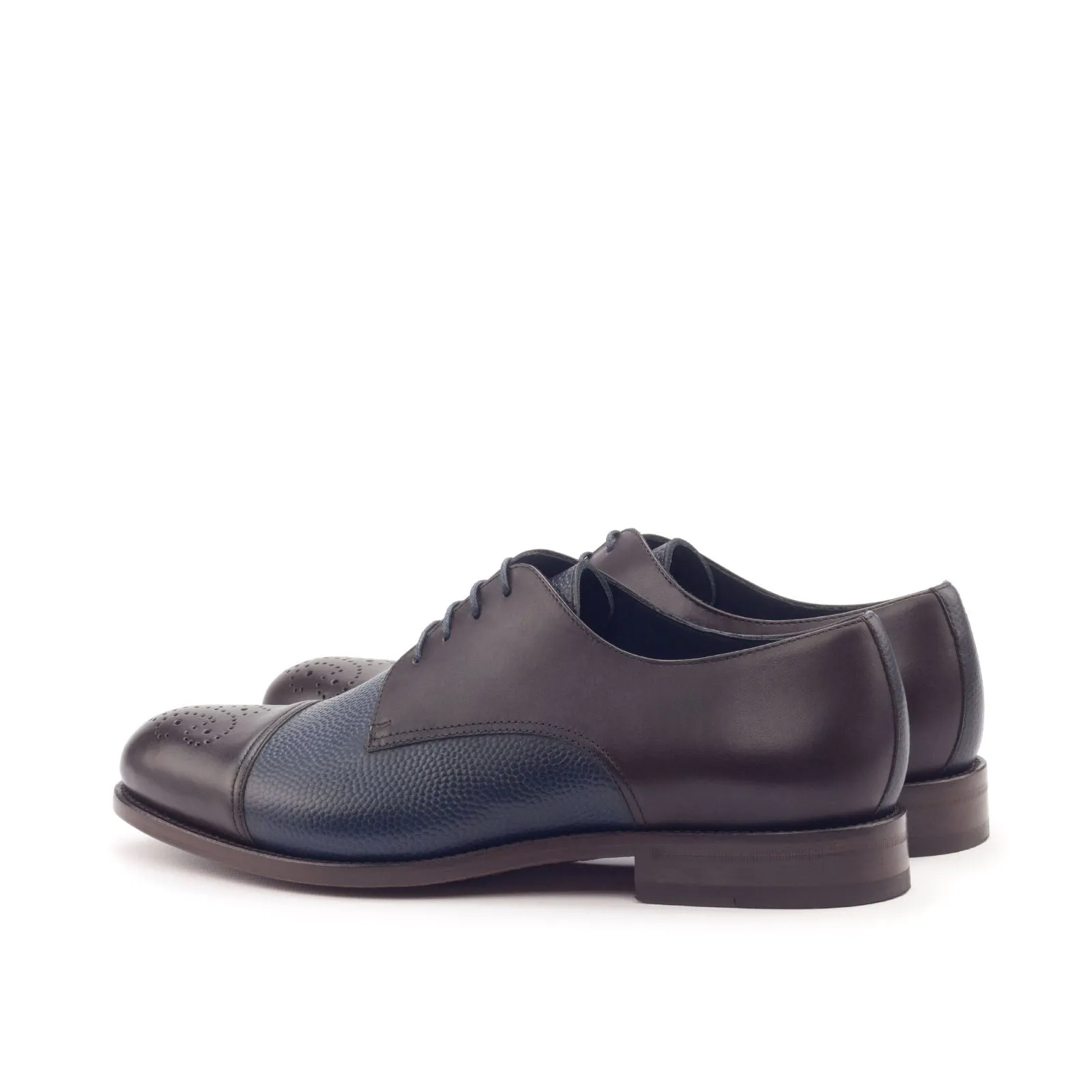 DapperFam Vero in Dark Brown / Navy Men's Italian Leather & Italian Pebble Grain Leather Derby