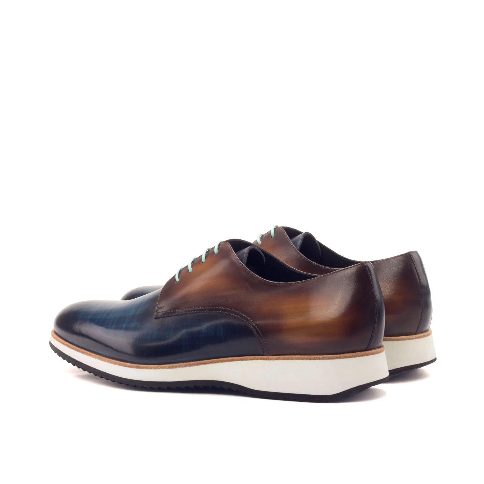 DapperFam Vero in Denim / Cognac Men's Hand-Painted Patina Derby