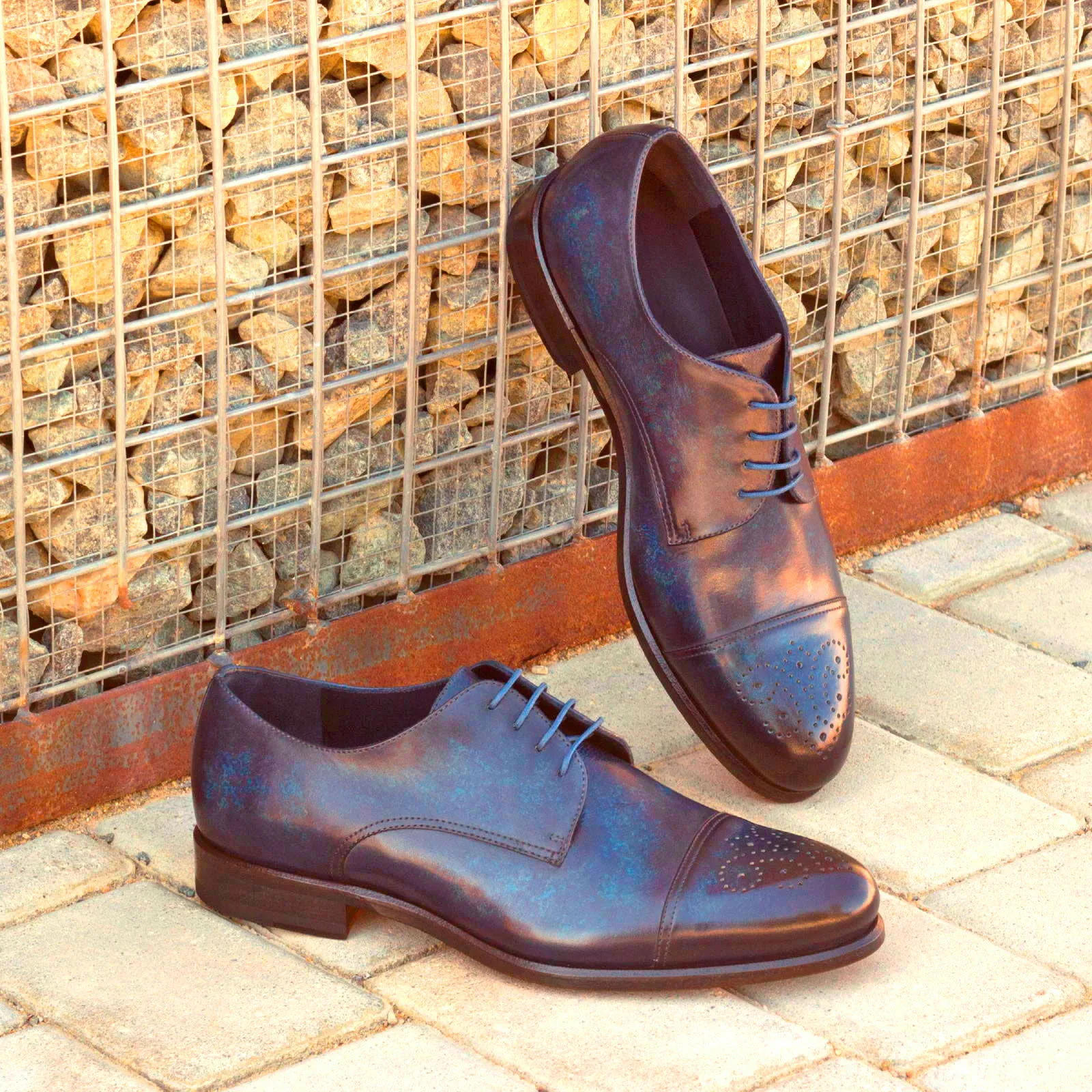 DapperFam Vero in Denim Men's Hand-Painted Patina Derby