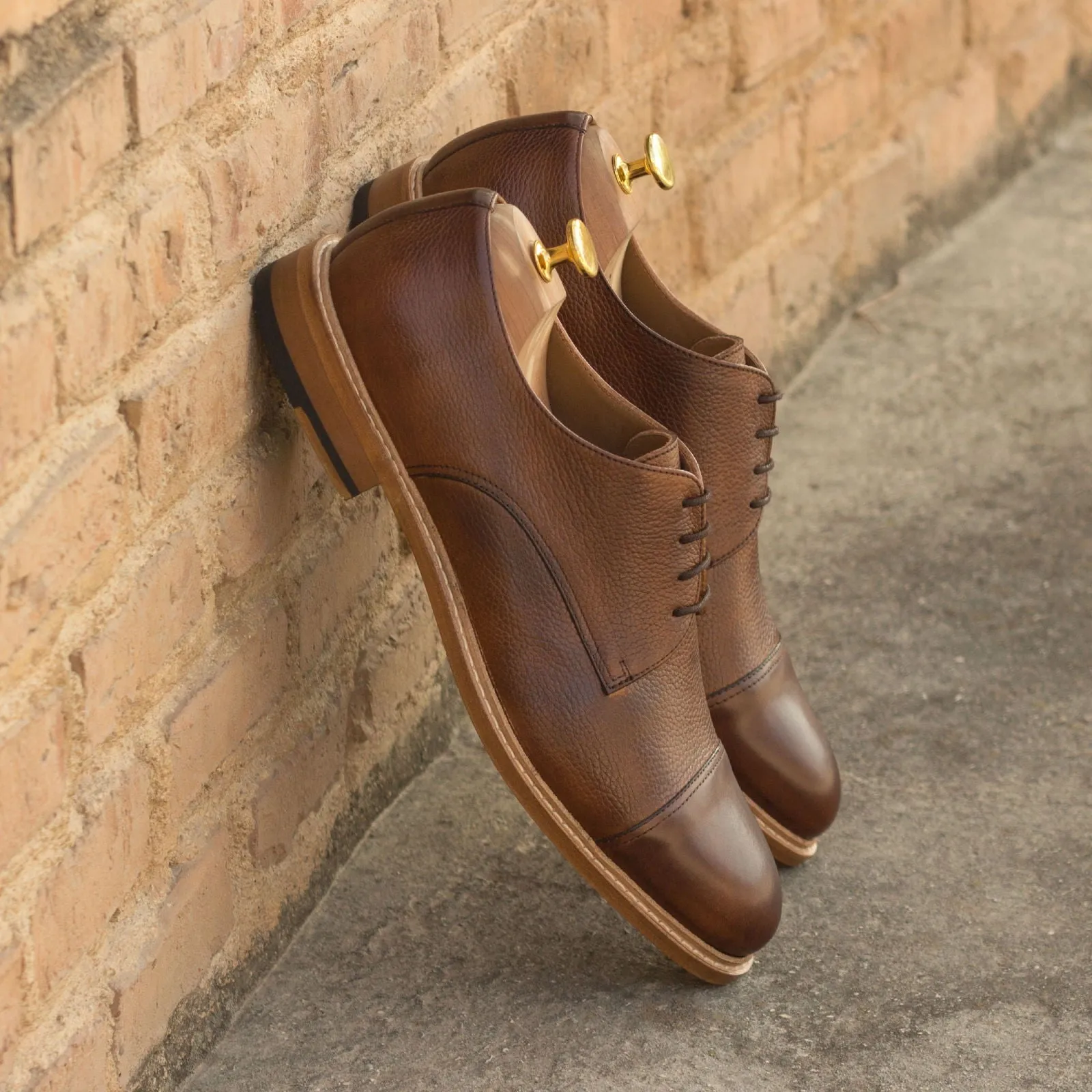 DapperFam Vero in Med Brown Men's Italian Leather & Italian Full Grain Leather Derby