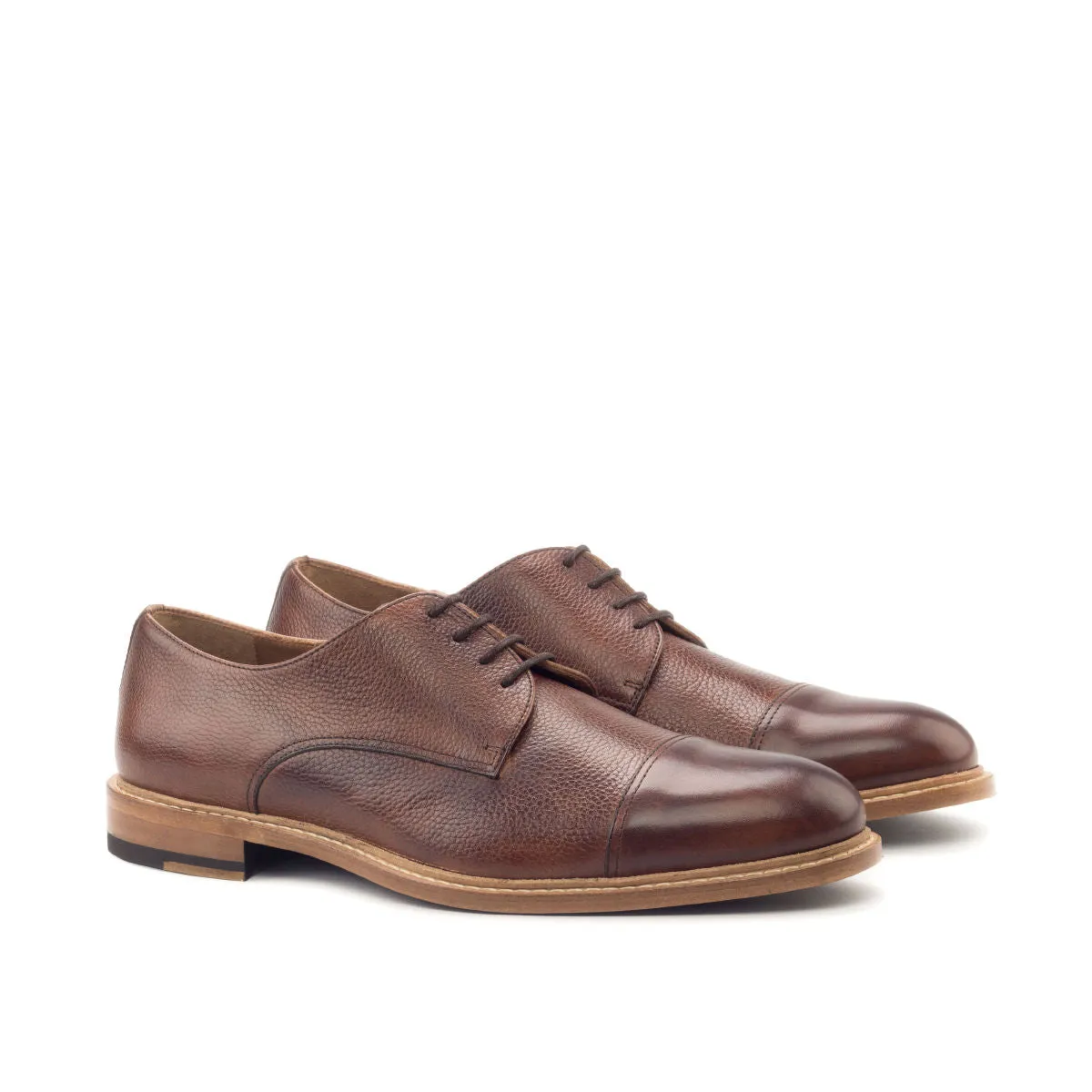 DapperFam Vero in Med Brown Men's Italian Leather & Italian Full Grain Leather Derby