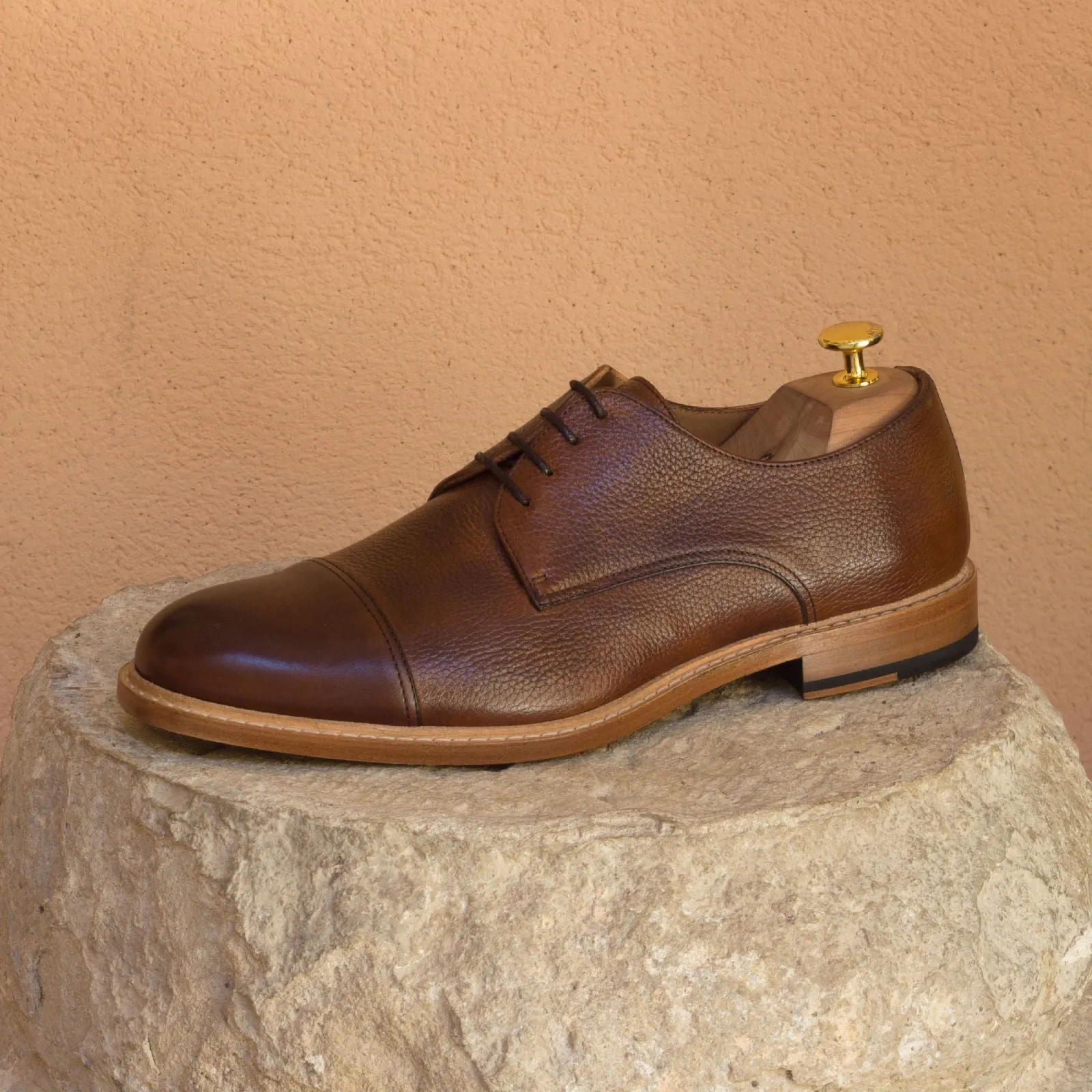 DapperFam Vero in Med Brown Men's Italian Leather & Italian Full Grain Leather Derby