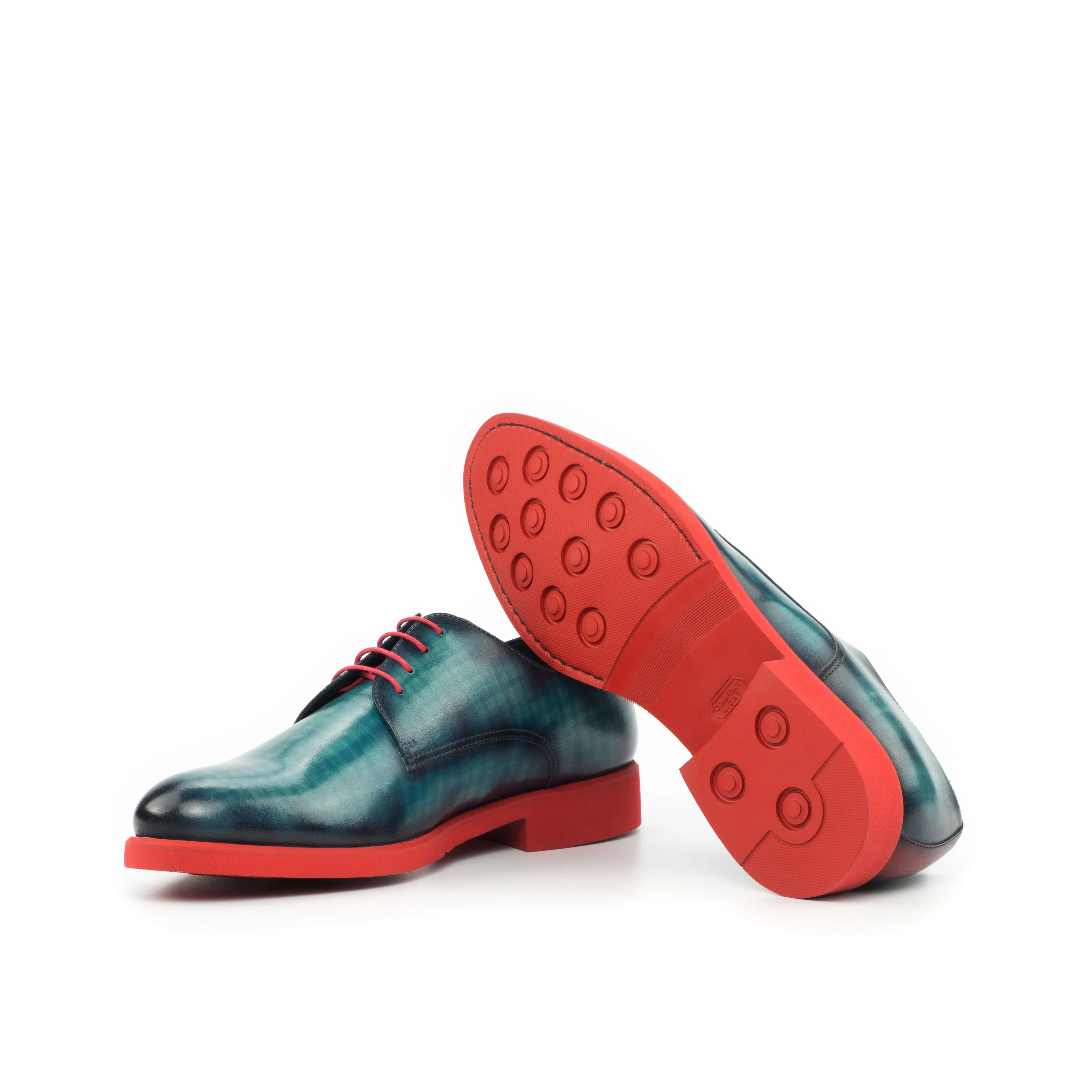 DapperFam Vero in Turquoise / Red Men's Italian Leather & Hand-Painted Patina Derby