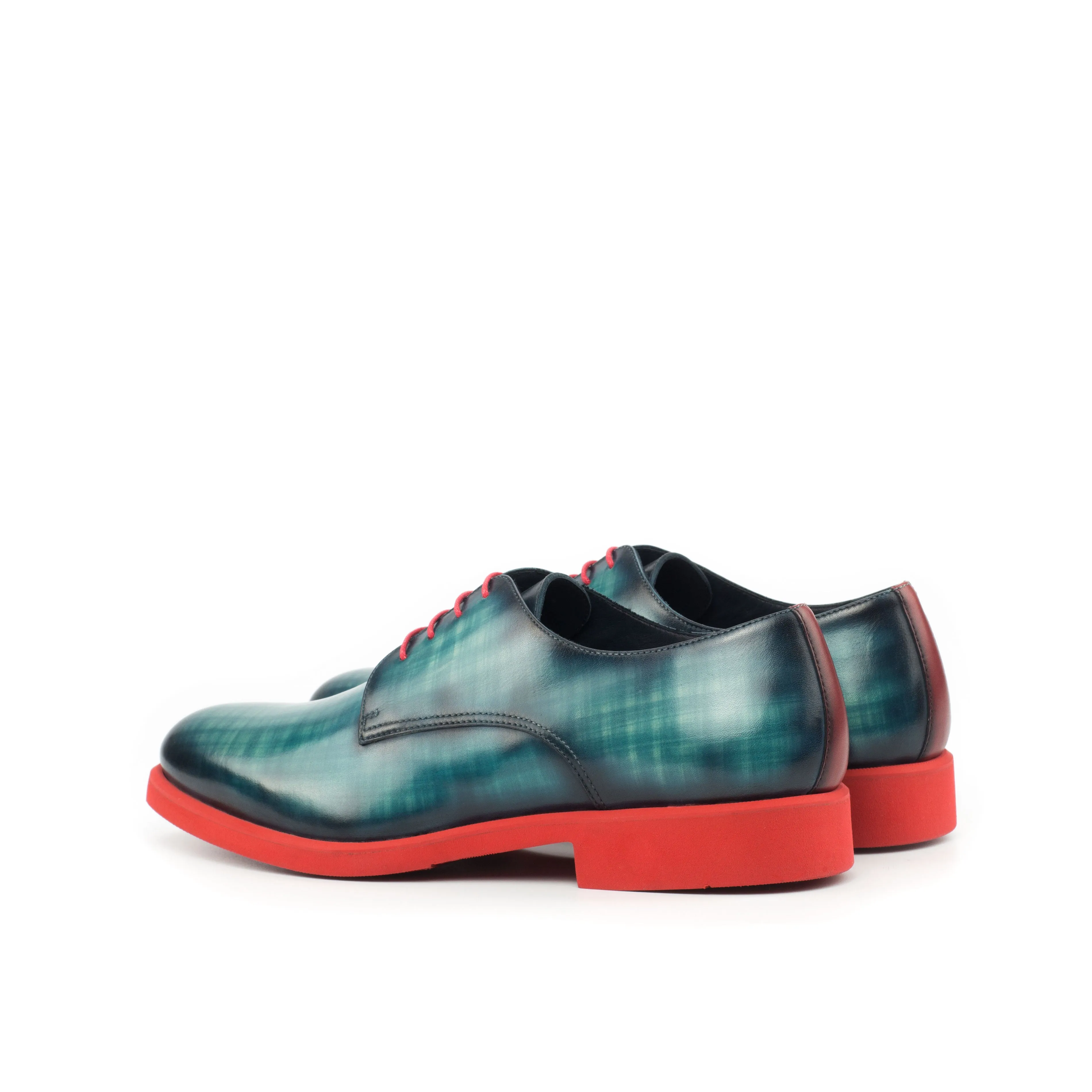 DapperFam Vero in Turquoise / Red Men's Italian Leather & Hand-Painted Patina Derby