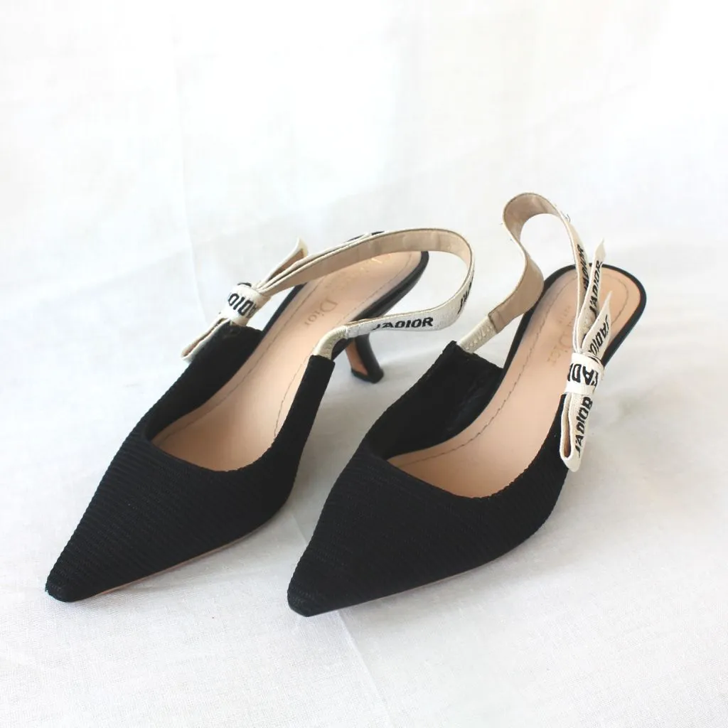 Dior J’adior black technical fabric pointed toe slingback pumps, 36.5