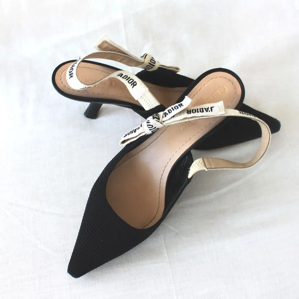 Dior J’adior black technical fabric pointed toe slingback pumps, 36.5
