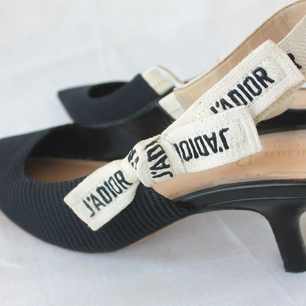 Dior J’adior black technical fabric pointed toe slingback pumps, 36.5