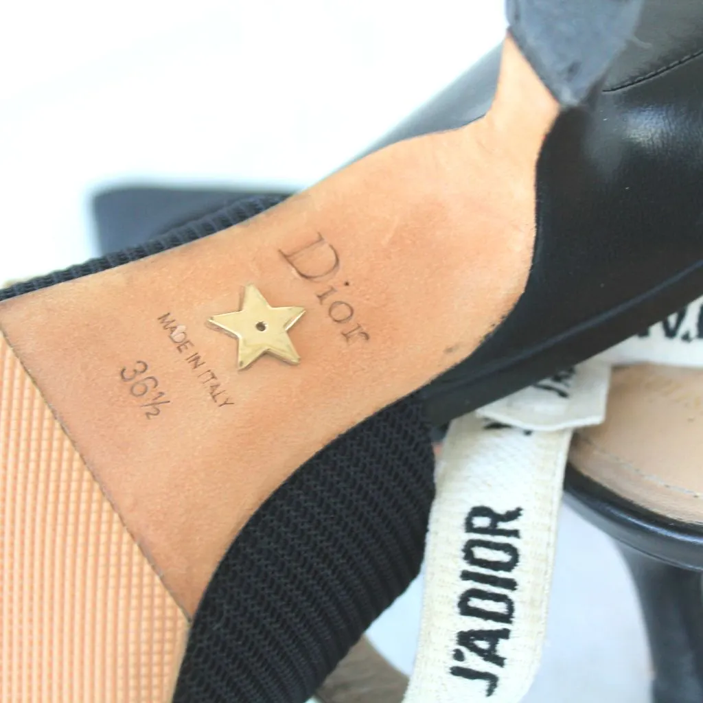 Dior J’adior black technical fabric pointed toe slingback pumps, 36.5