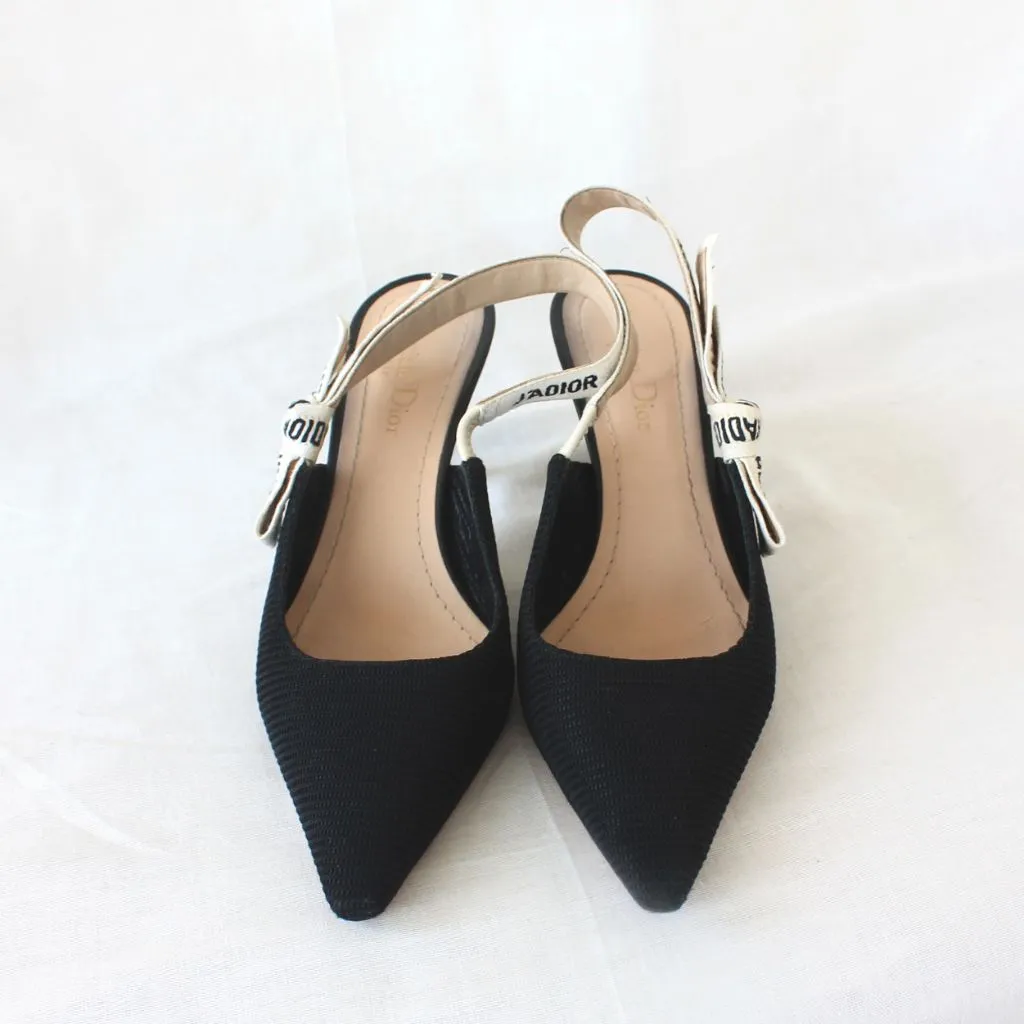 Dior J’adior black technical fabric pointed toe slingback pumps, 36.5