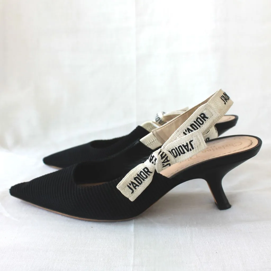 Dior J’adior black technical fabric pointed toe slingback pumps, 36.5