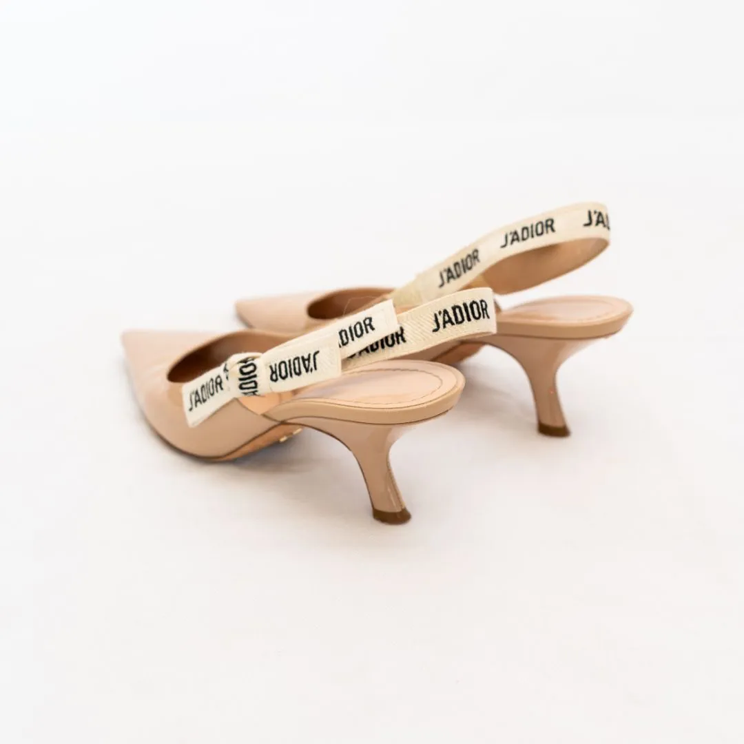 Dior Nude Patent Leather J'adior Slingback Pumps  37.5