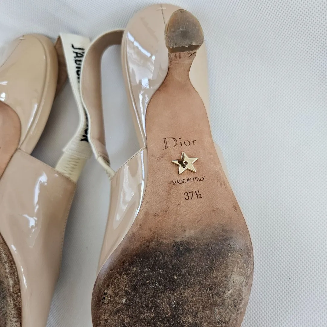 Dior Nude Patent Leather J'adior Slingback Pumps  37.5
