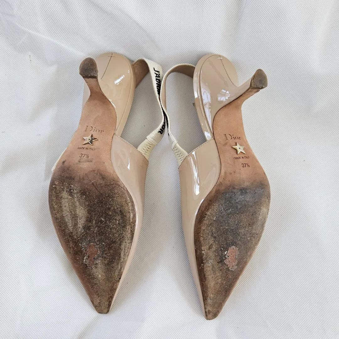Dior Nude Patent Leather J'adior Slingback Pumps  37.5