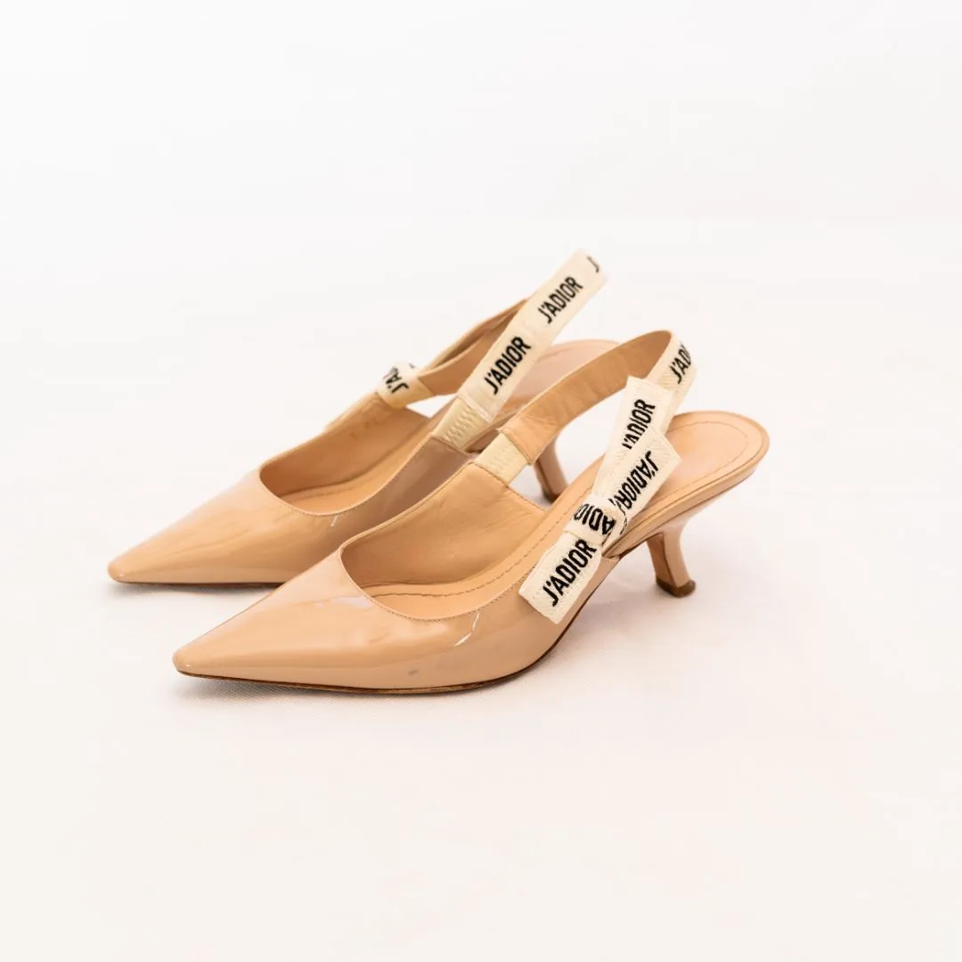 Dior Nude Patent Leather J'adior Slingback Pumps  37.5