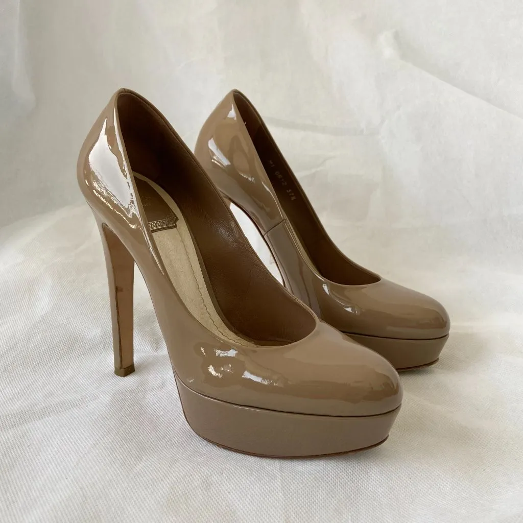 Dior taupe leather round toe platform pumps , 37.5
