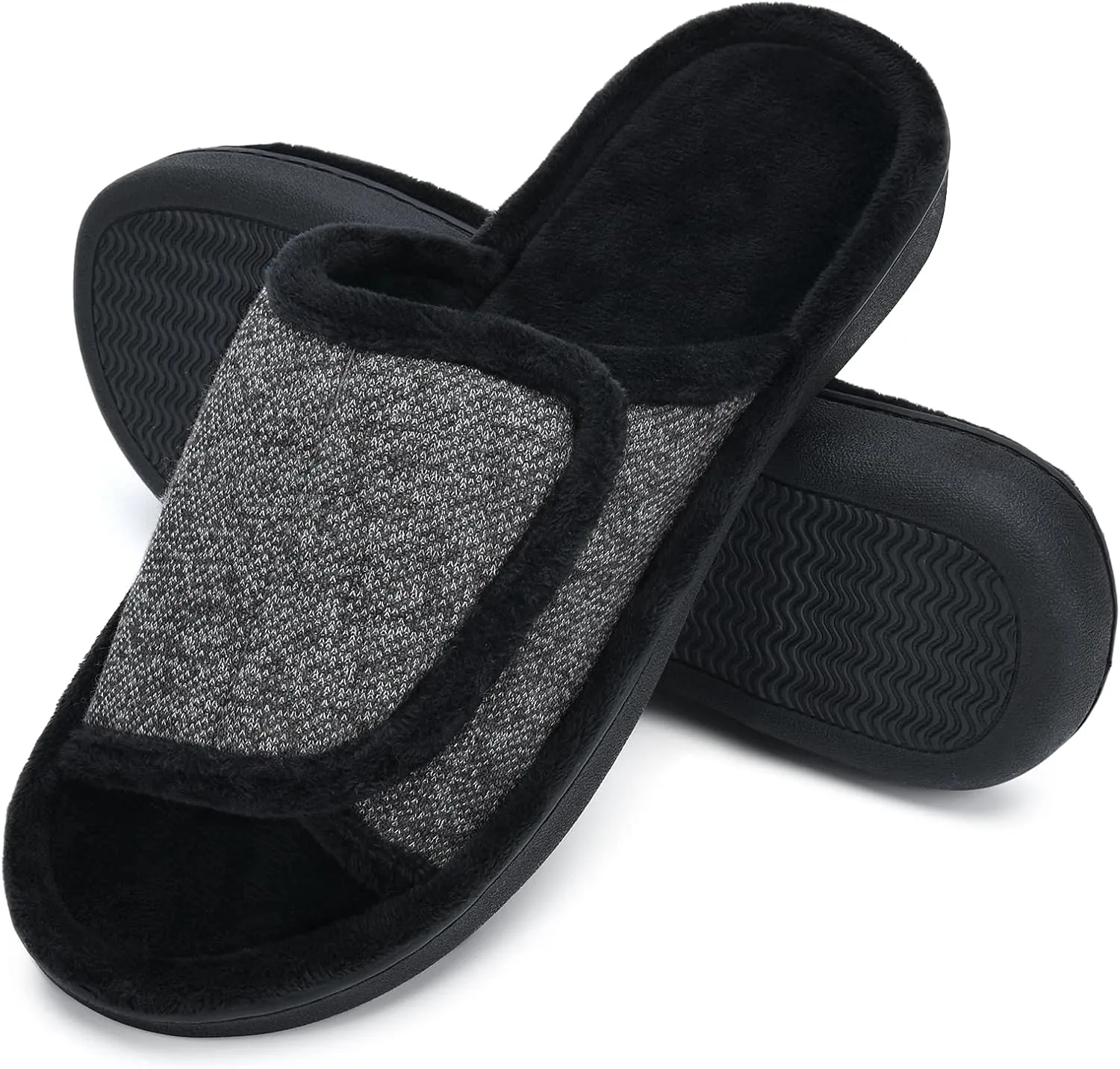 DL Adjustable Men's Memory Foam Slippers, Comfy Indoor Outdoor, Breathable Slide Bedroom Velcor Slippers Size 7-14 Black, Gray, Navy, Brown