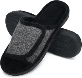 DL Adjustable Men's Memory Foam Slippers, Comfy Indoor Outdoor, Breathable Slide Bedroom Velcor Slippers Size 7-14 Black, Gray, Navy, Brown