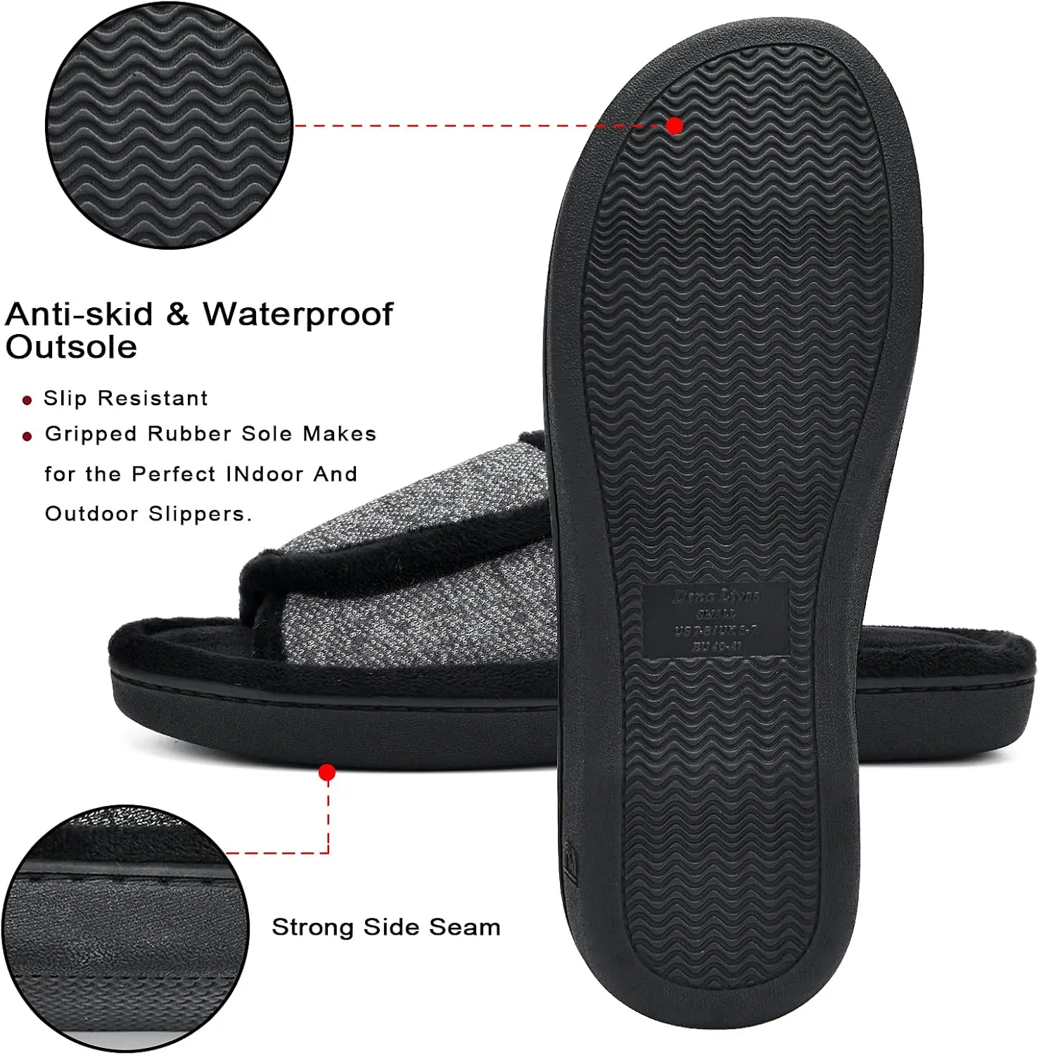 DL Adjustable Men's Memory Foam Slippers, Comfy Indoor Outdoor, Breathable Slide Bedroom Velcor Slippers Size 7-14 Black, Gray, Navy, Brown