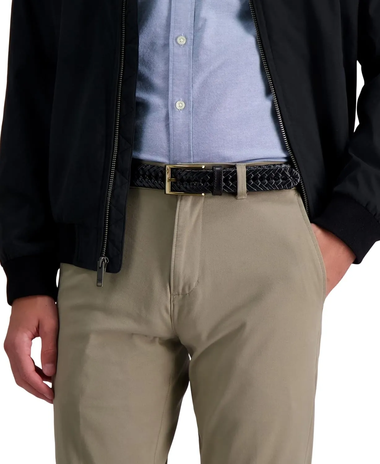 Dockers Men??s Leather Braided Fully Adjustable Belt
