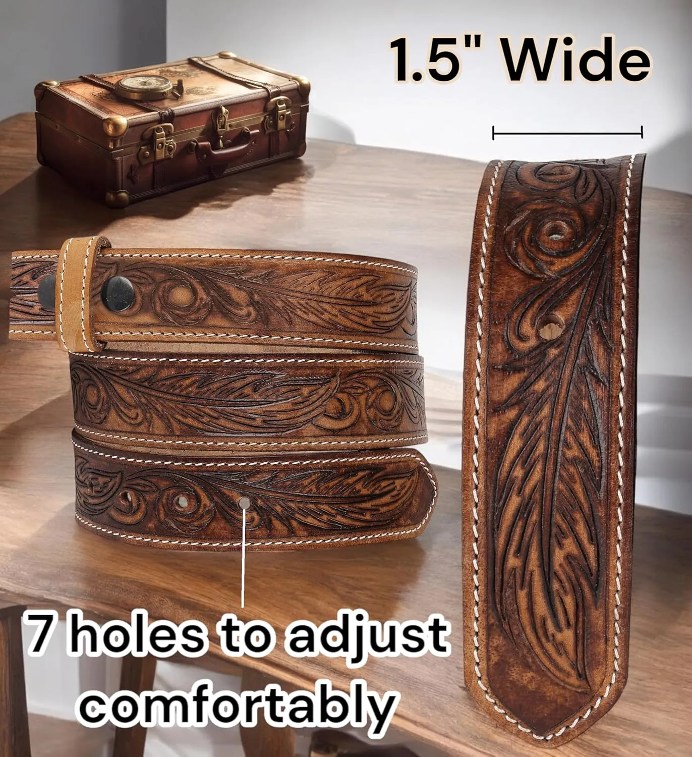 F&L CLASSIC Western Belt without buckle for men ?C Full Grain Leather Cowboy Belts for jeans - One Piece Leather strap belt