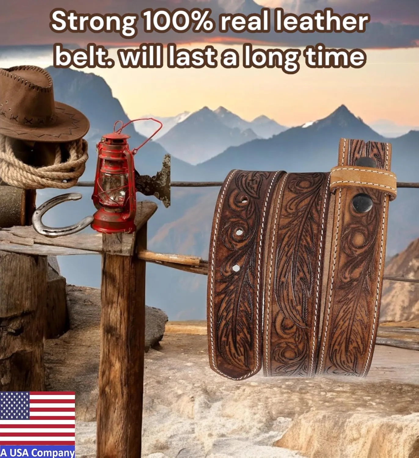 F&L CLASSIC Western Belt without buckle for men ?C Full Grain Leather Cowboy Belts for jeans - One Piece Leather strap belt